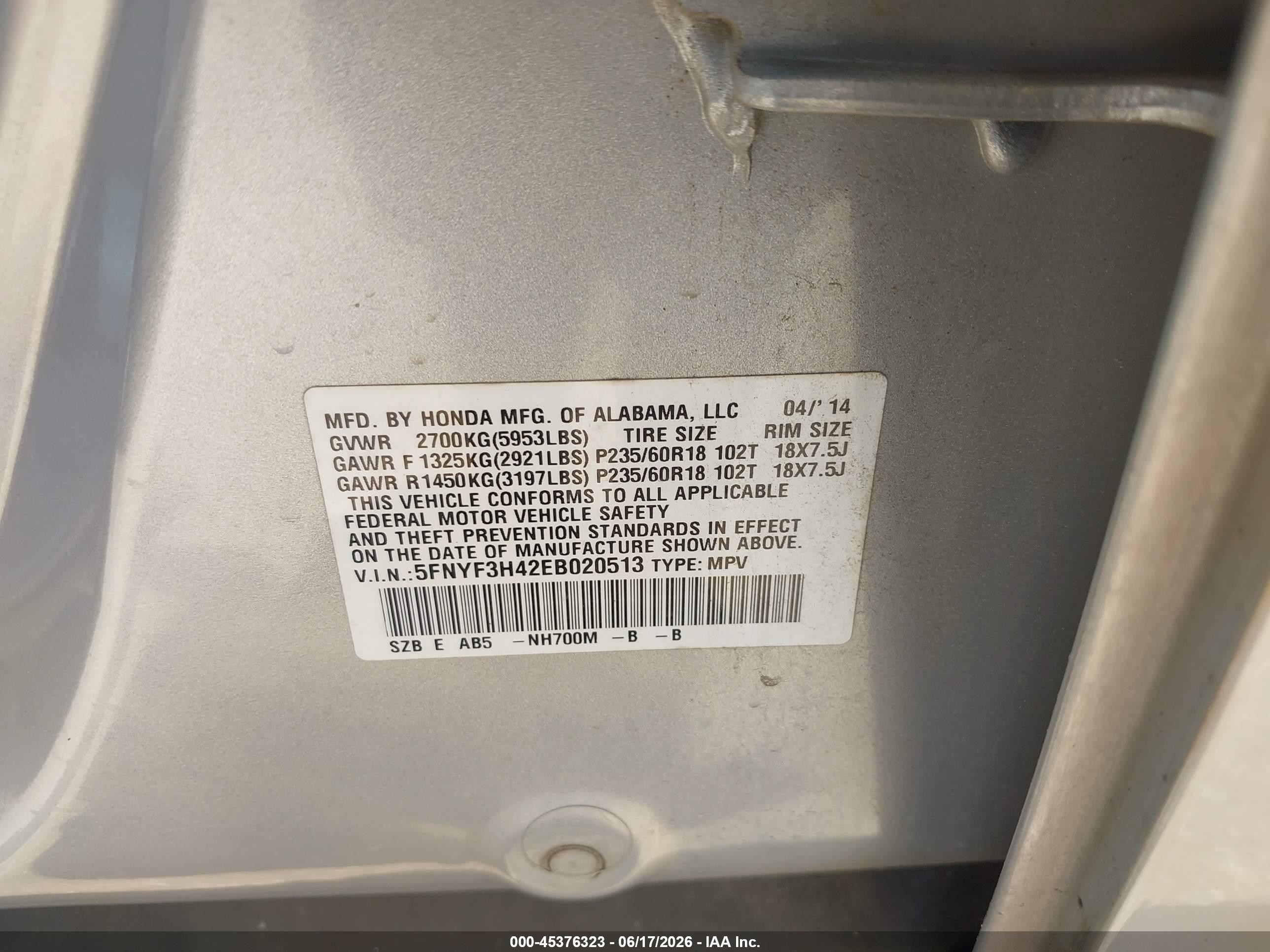 2014 Honda Pilot Ex Silver vin: 5FNYF3H42EB020513