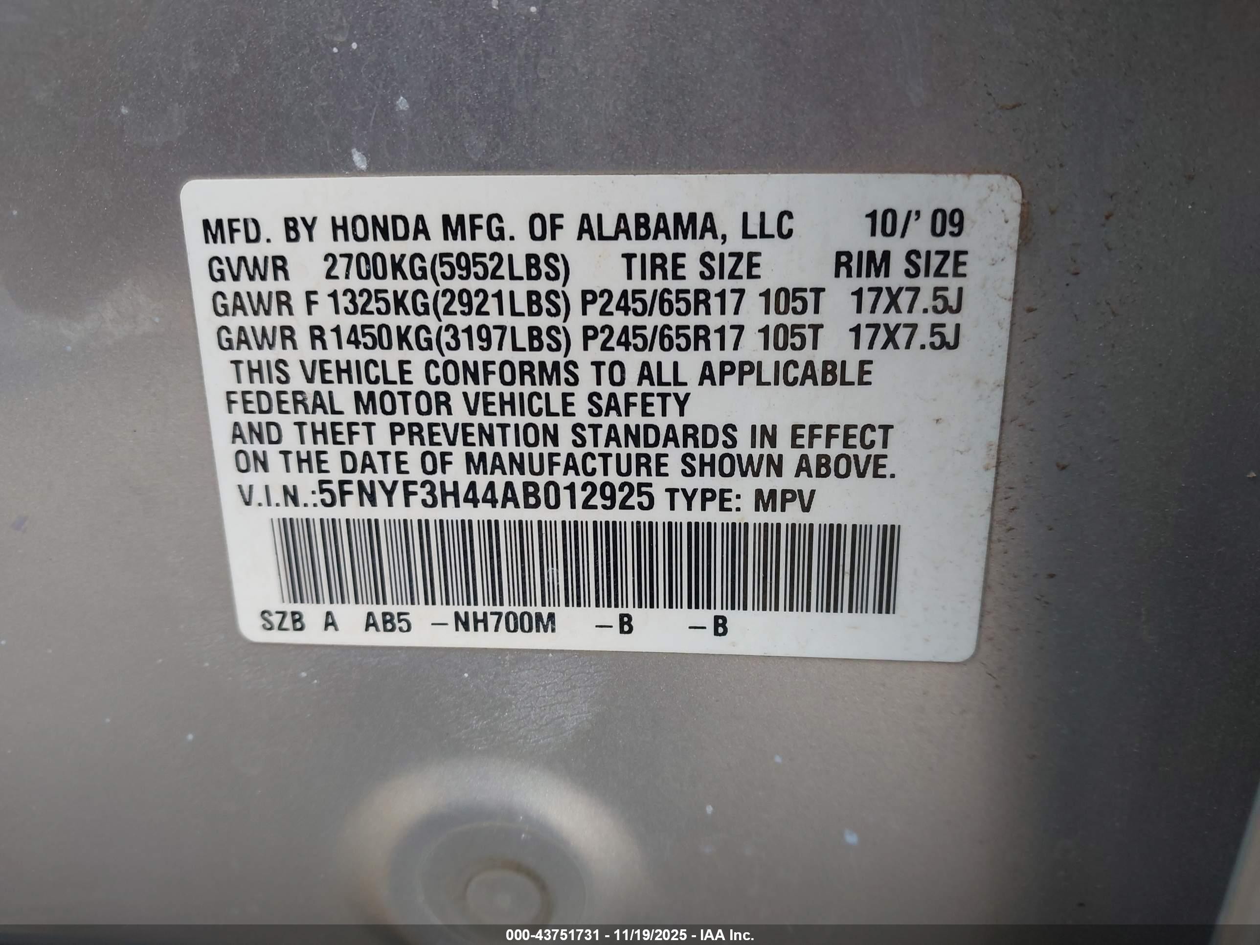 2010 Honda Pilot Ex Серебряный vin: 5FNYF3H44AB012925