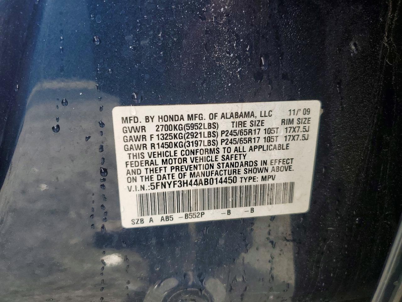2010 Honda Pilot Ex Blue vin: 5FNYF3H44AB014450