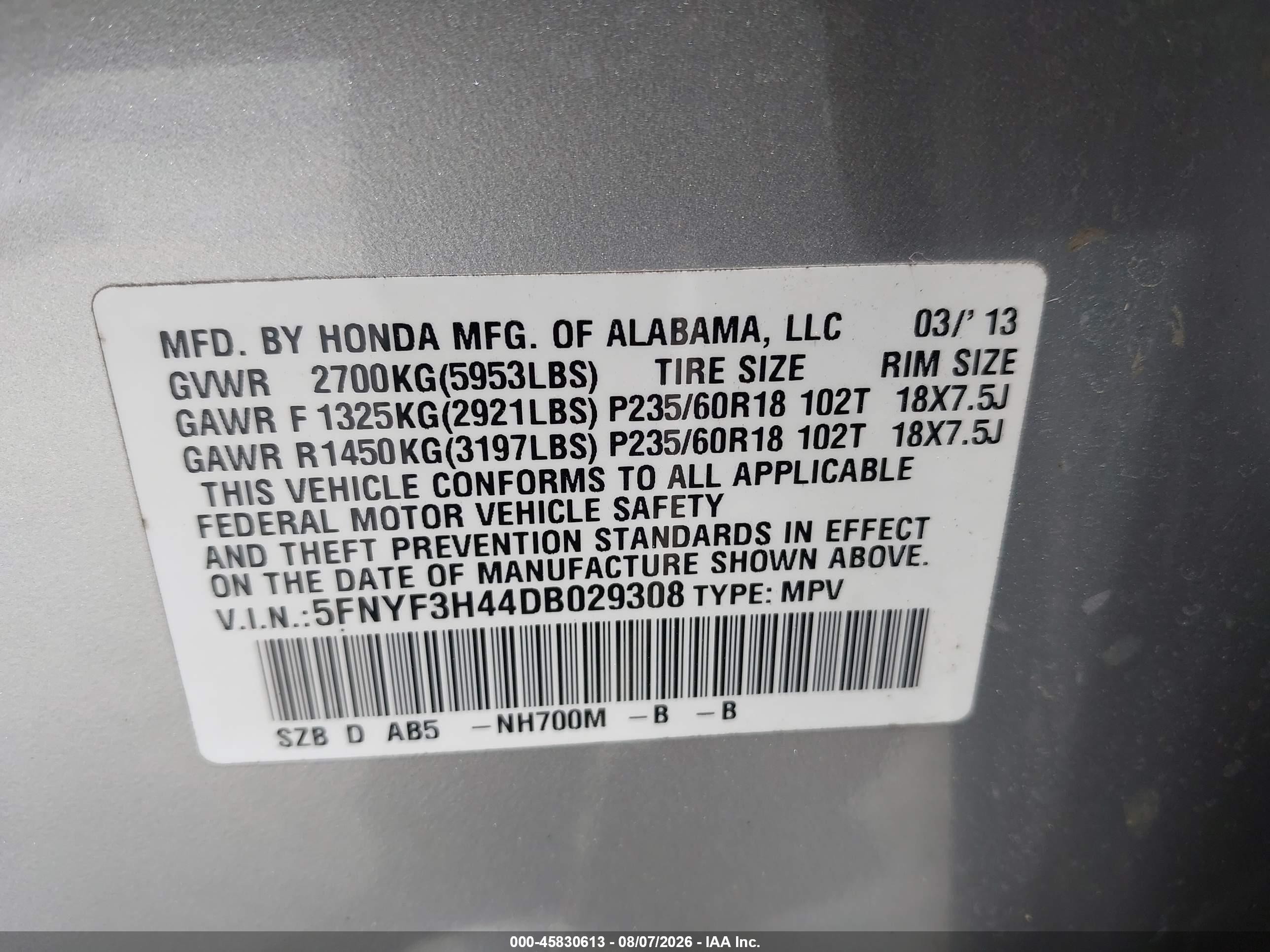 2013 Honda Pilot Ex Silver vin: 5FNYF3H44DB029308