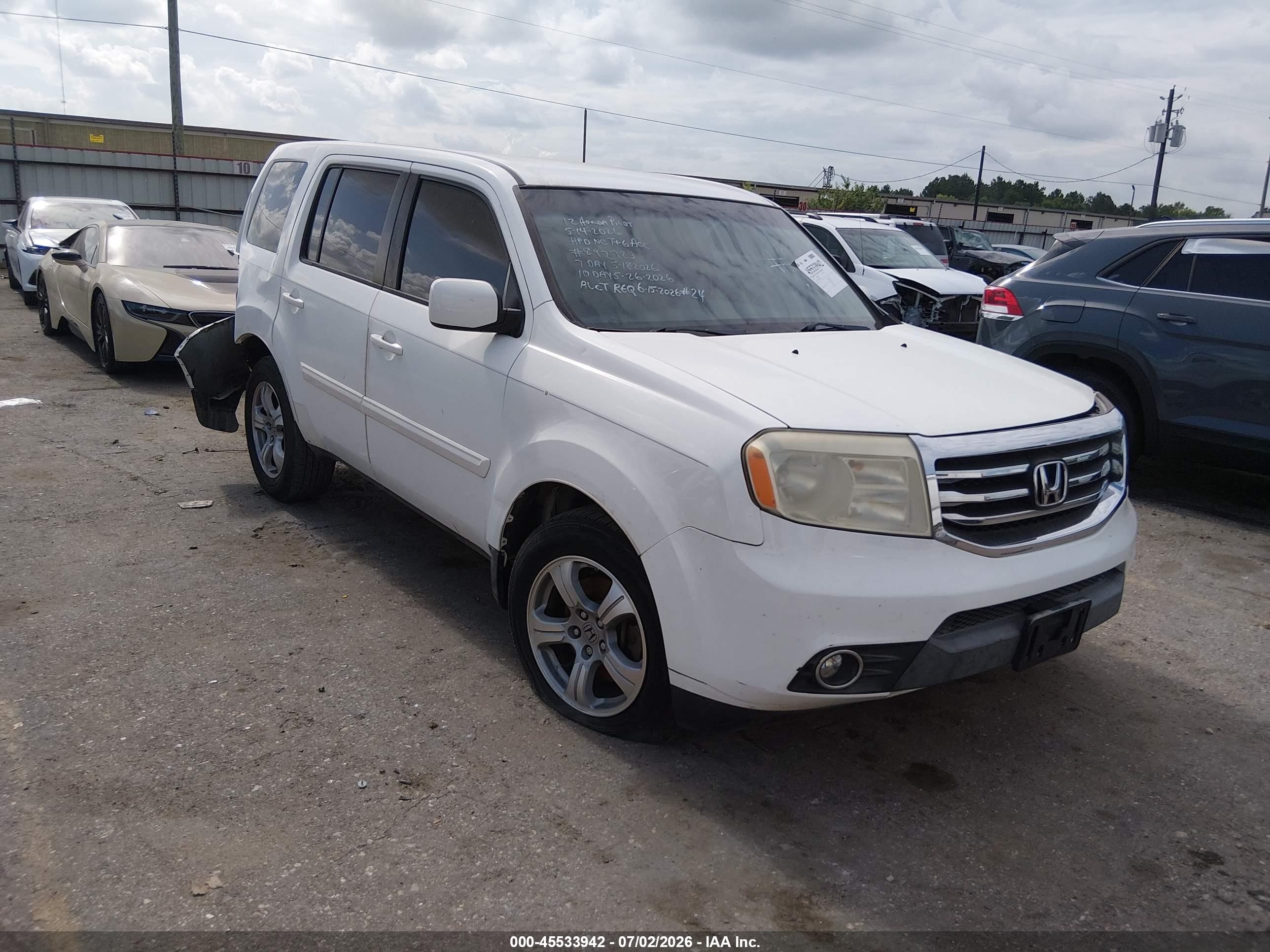 2012 Honda Pilot Ex White vin: 5FNYF3H45CB009292