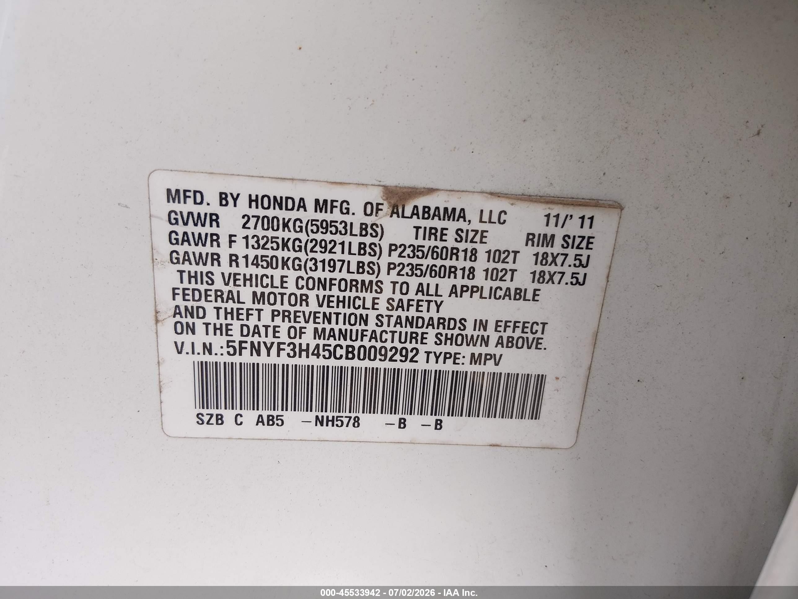 2012 Honda Pilot Ex White vin: 5FNYF3H45CB009292