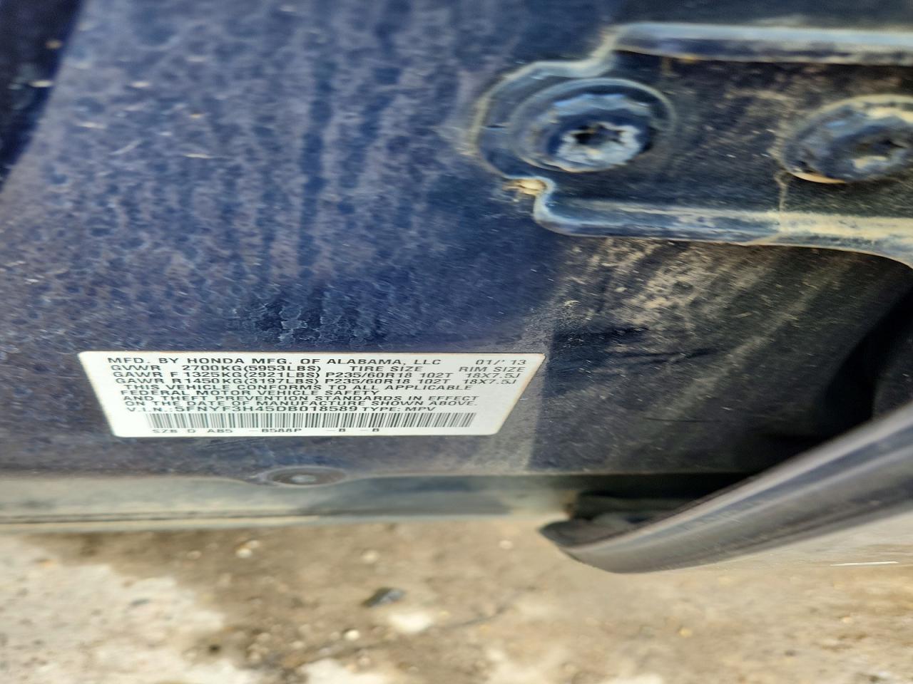2013 Honda Pilot Ex Blue vin: 5FNYF3H45DB018589
