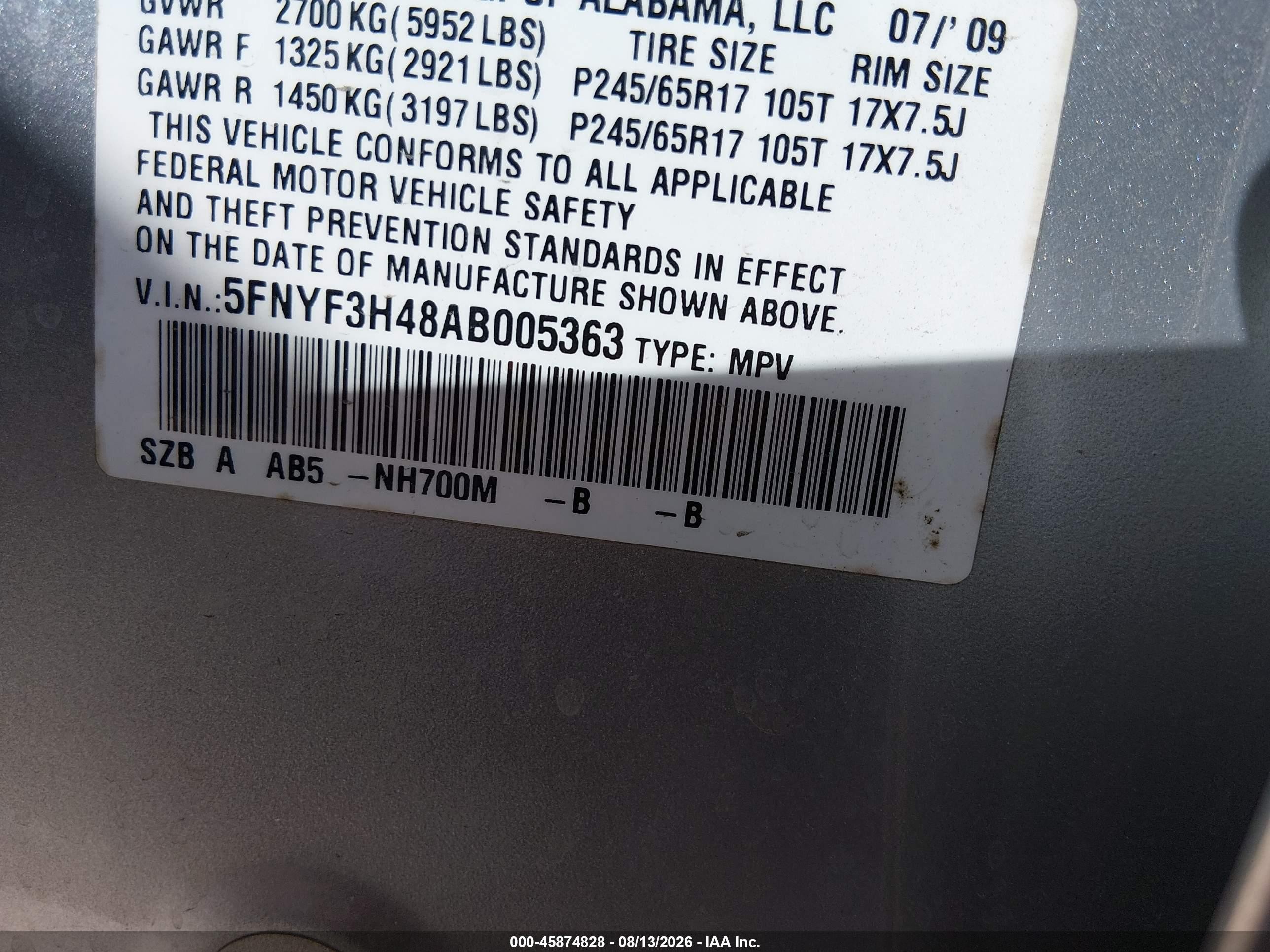 2010 Honda Pilot Ex Silver vin: 5FNYF3H48AB005363