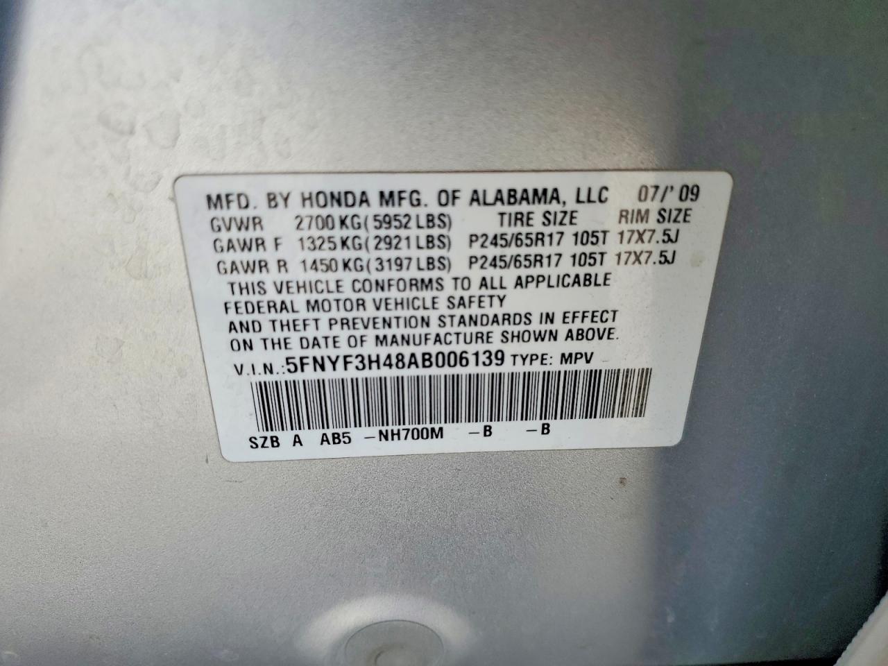 2010 Honda Pilot Ex Silver vin: 5FNYF3H48AB006139
