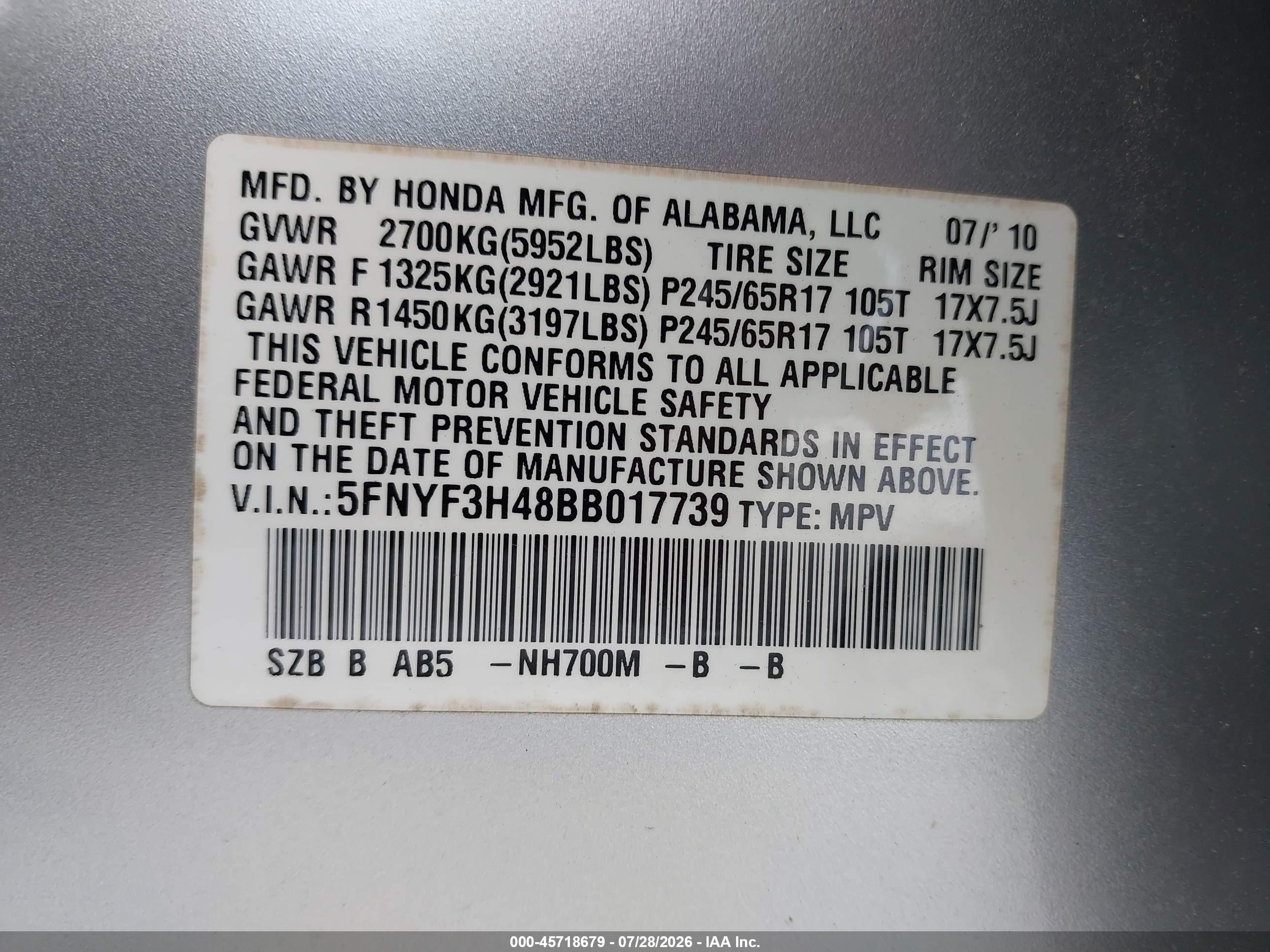 2011 Honda Pilot Ex Silver vin: 5FNYF3H48BB017739