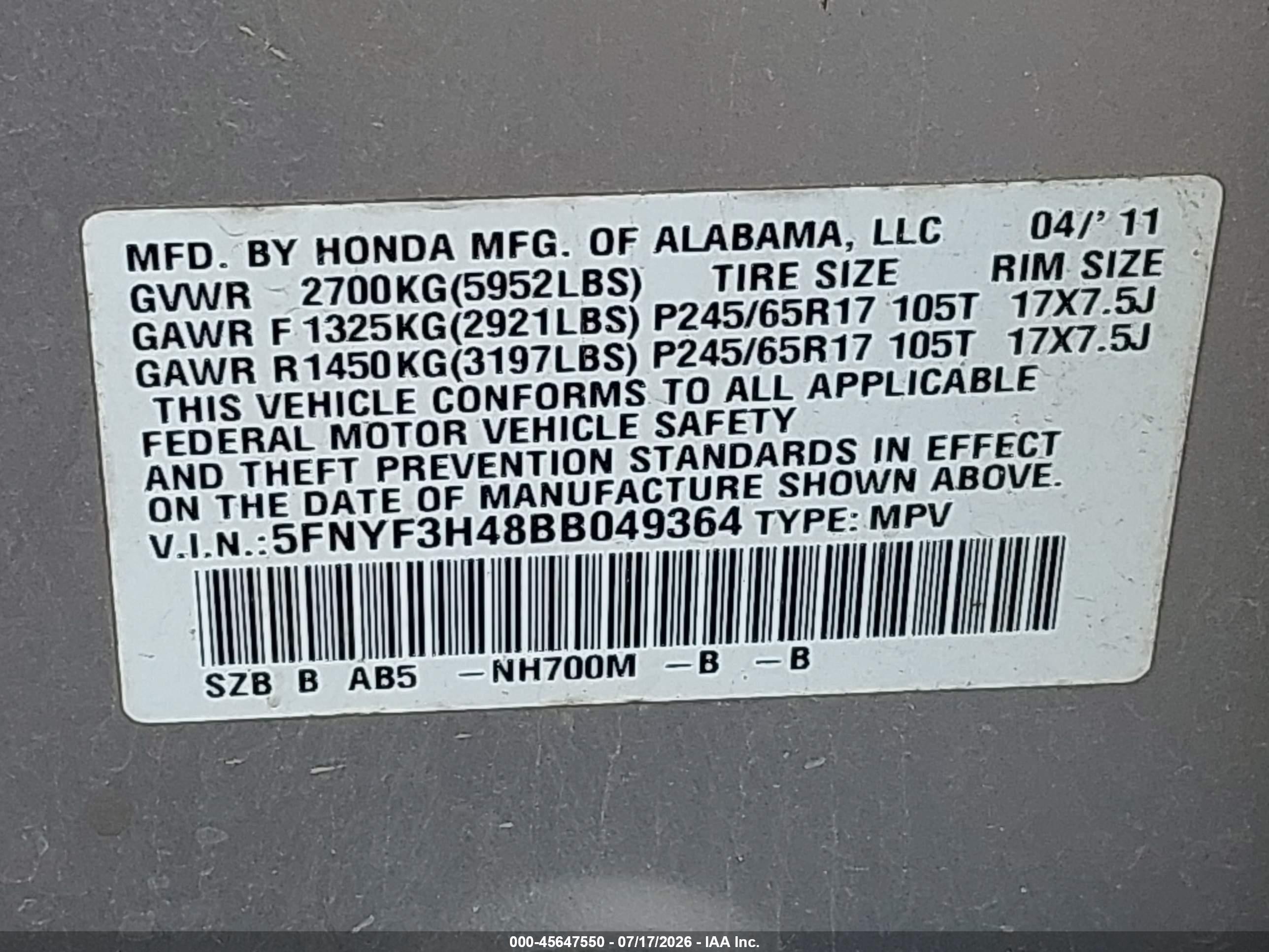 2011 Honda Pilot Ex Silver vin: 5FNYF3H48BB049364