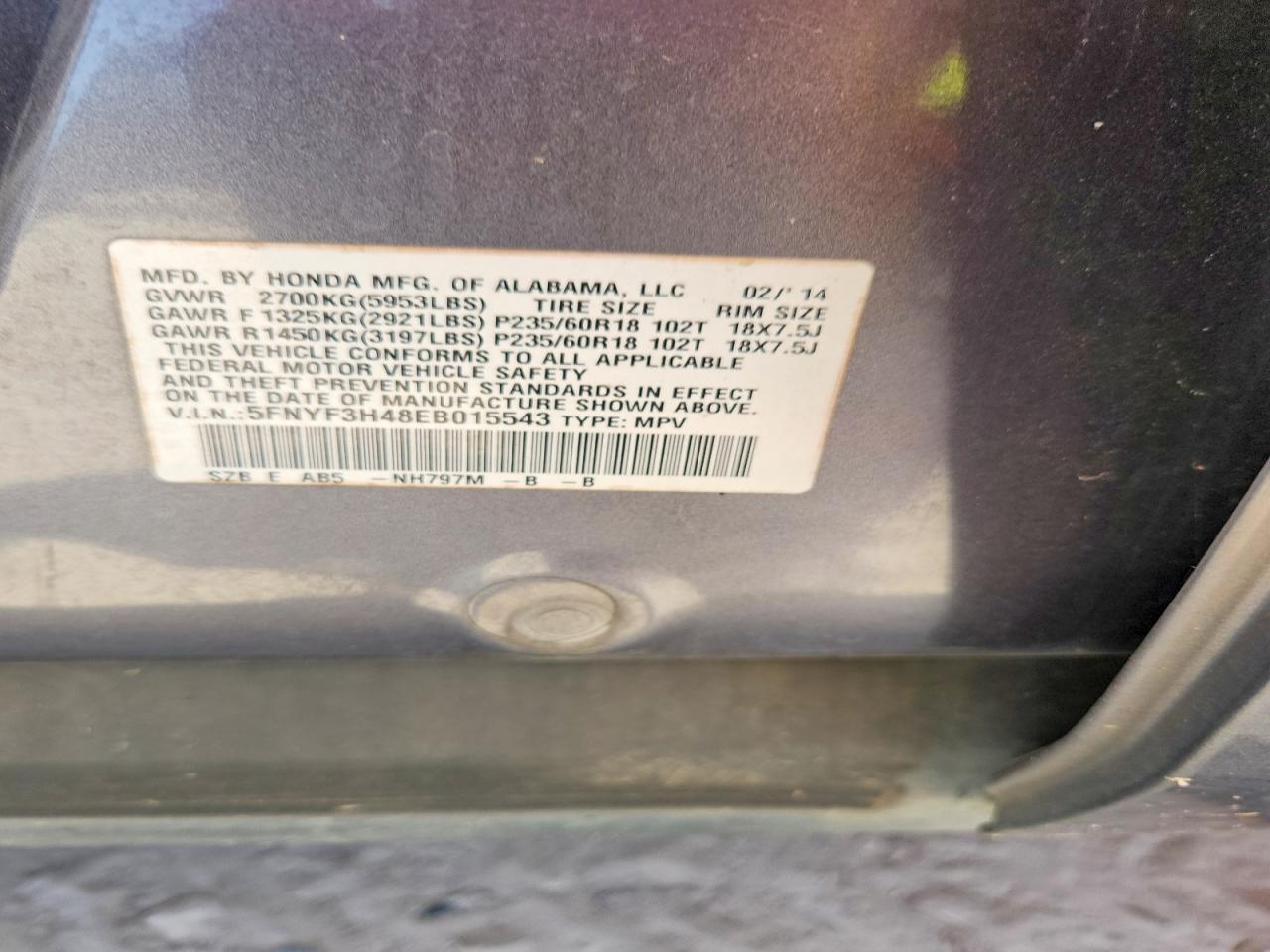 2014 Honda Pilot Ex Gray vin: 5FNYF3H48EB015543