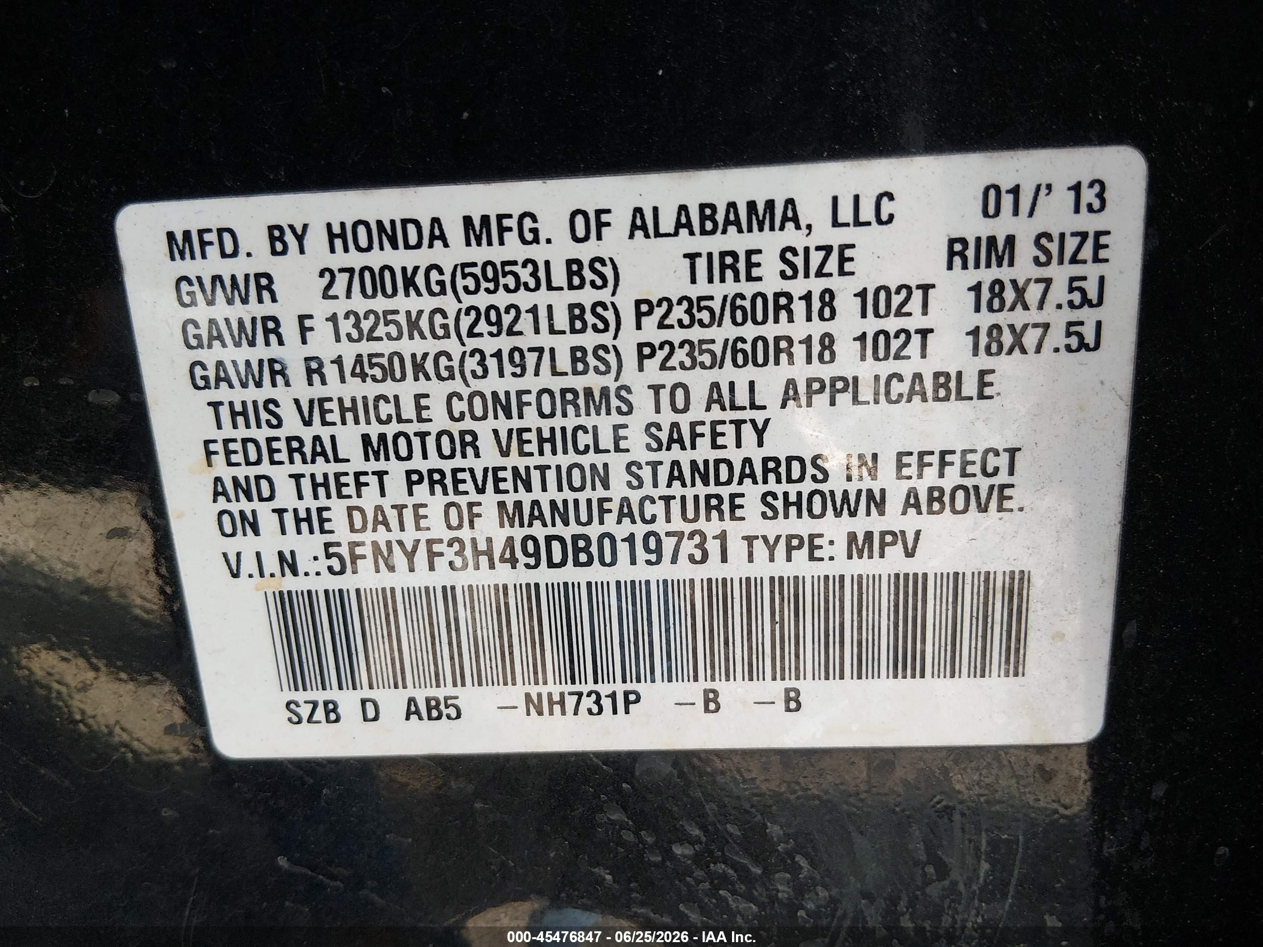 2013 Honda Pilot Ex Black vin: 5FNYF3H49DB019731