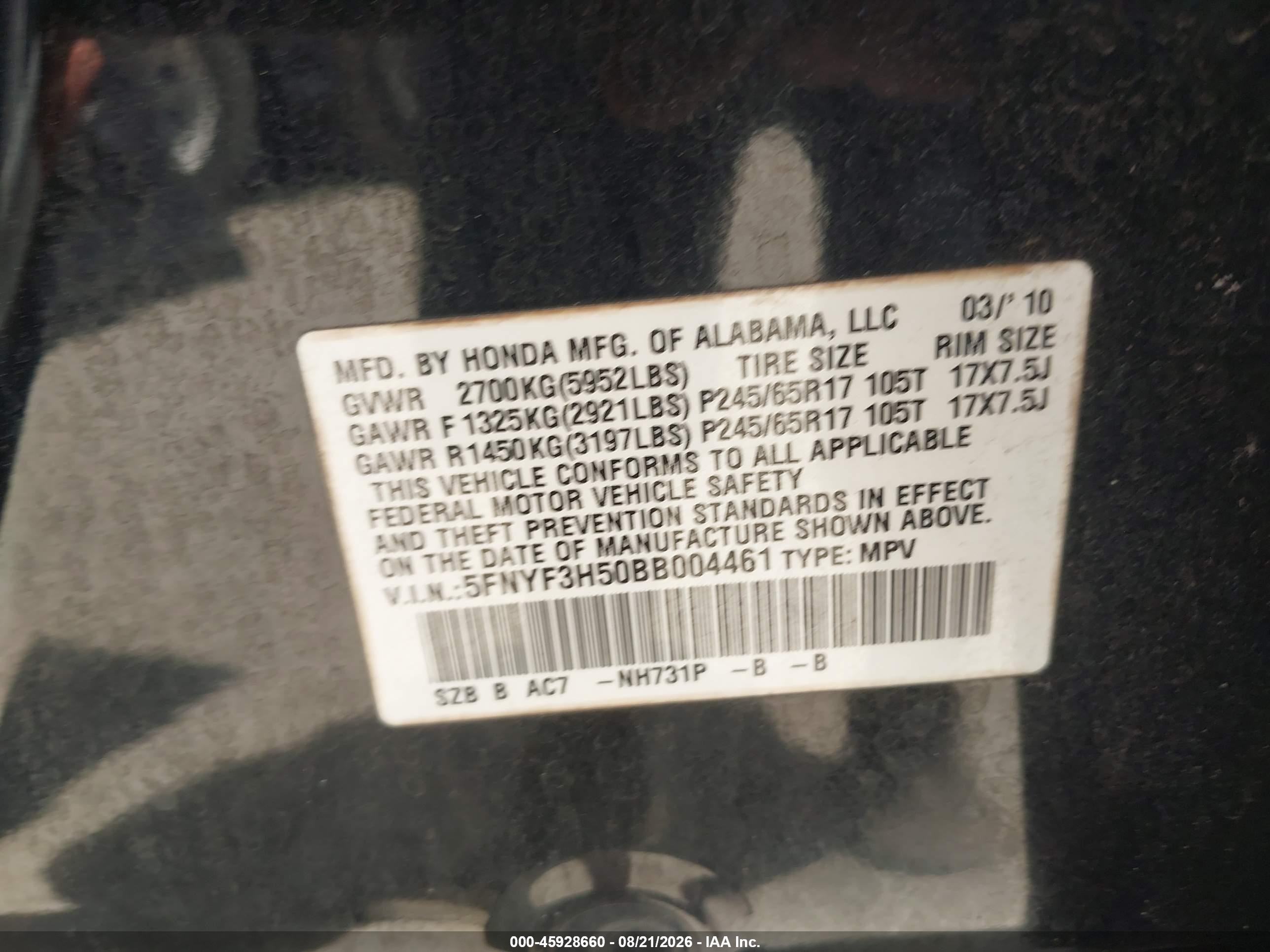 2011 Honda Pilot Ex-l Black vin: 5FNYF3H50BB004461