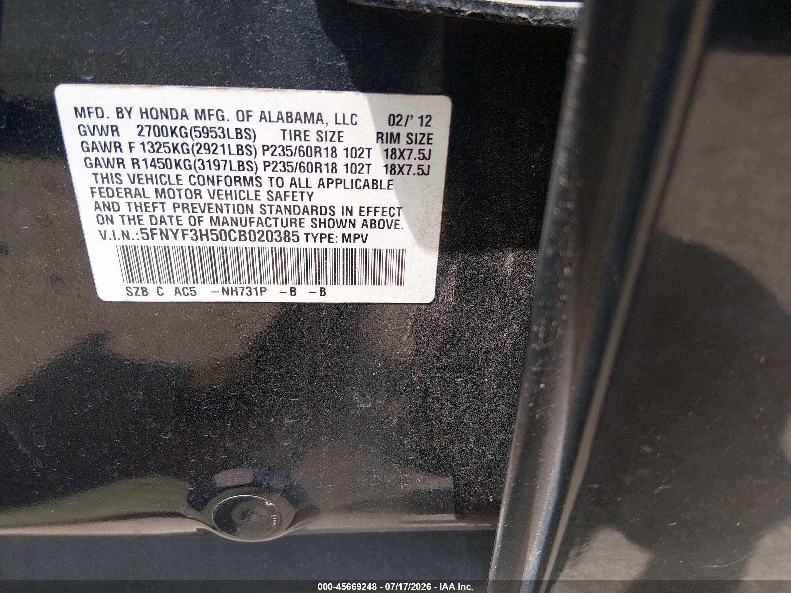 2012 Honda Pilot Ex-l Black vin: 5FNYF3H50CB020385