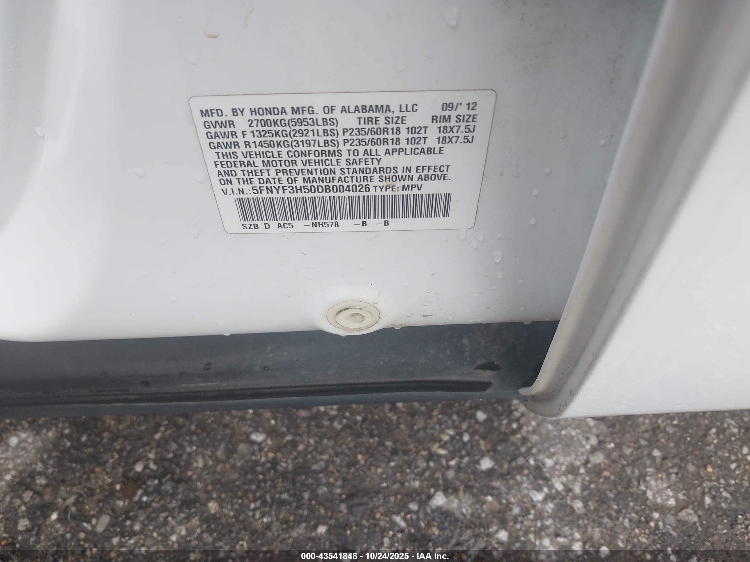 2013 Honda Pilot Ex-l White vin: 5FNYF3H50DB004026