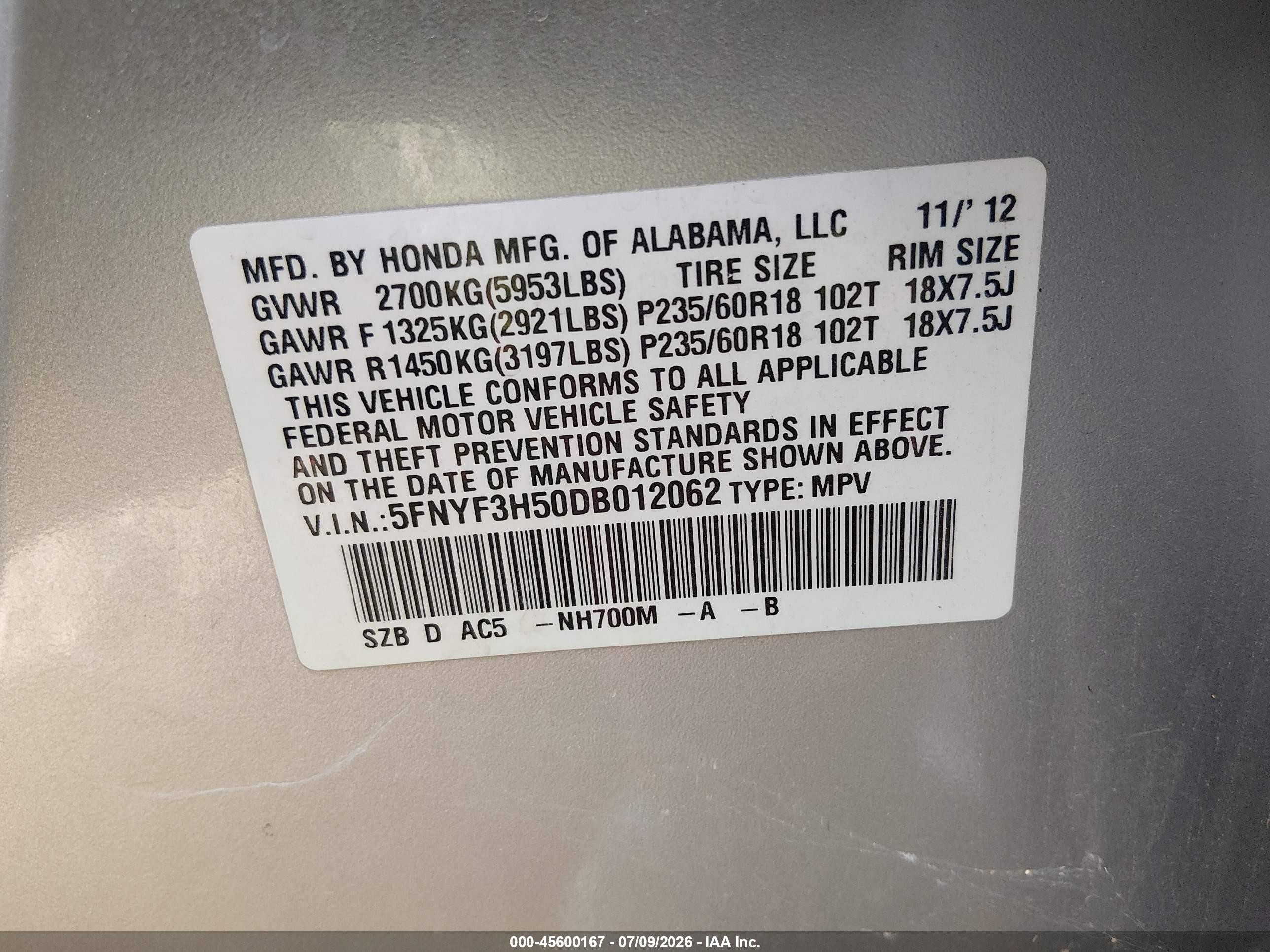 2013 Honda Pilot Ex-l Silver vin: 5FNYF3H50DB012062