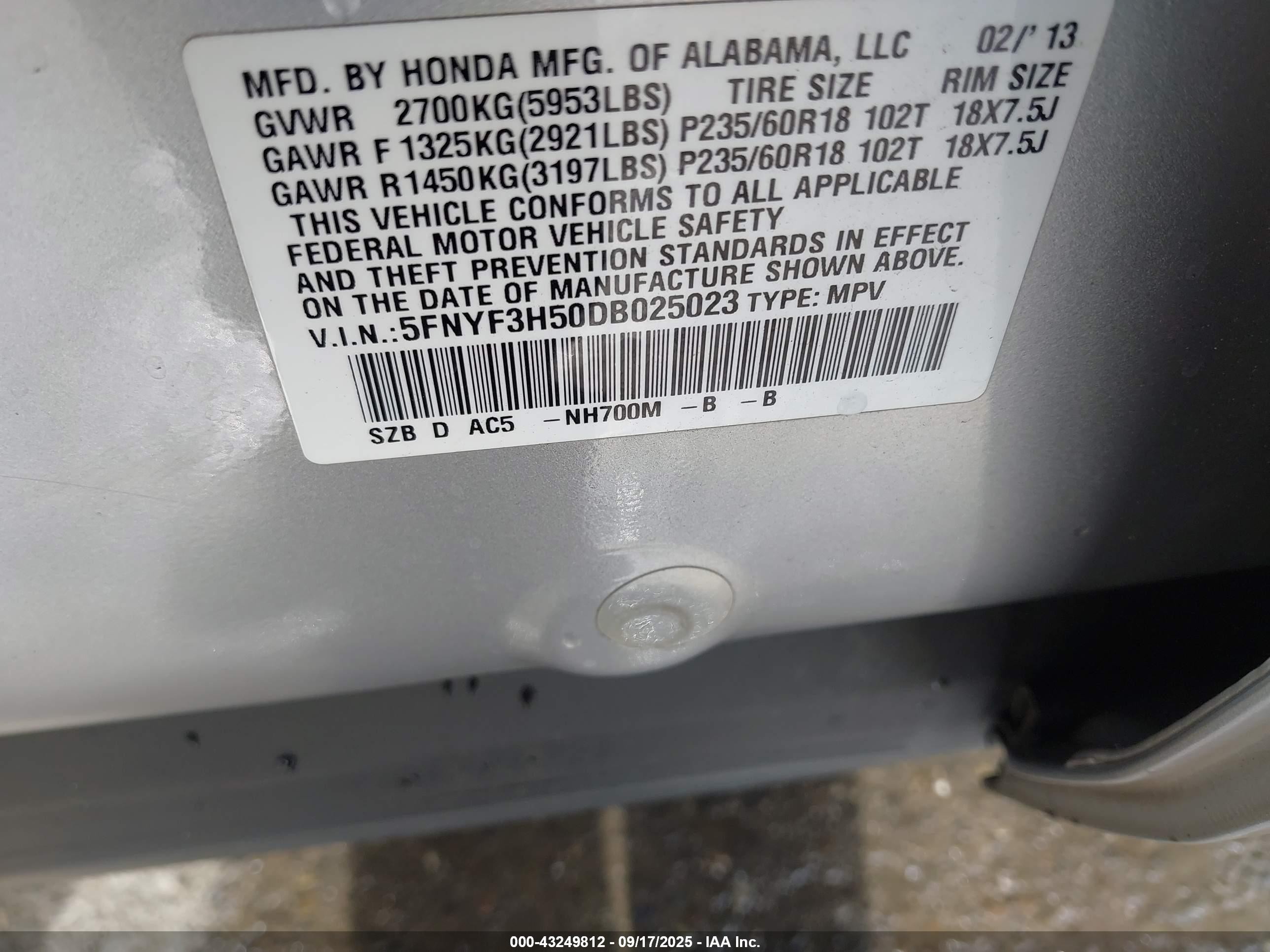 2013 Honda Pilot Ex-l Серебряный vin: 5FNYF3H50DB025023