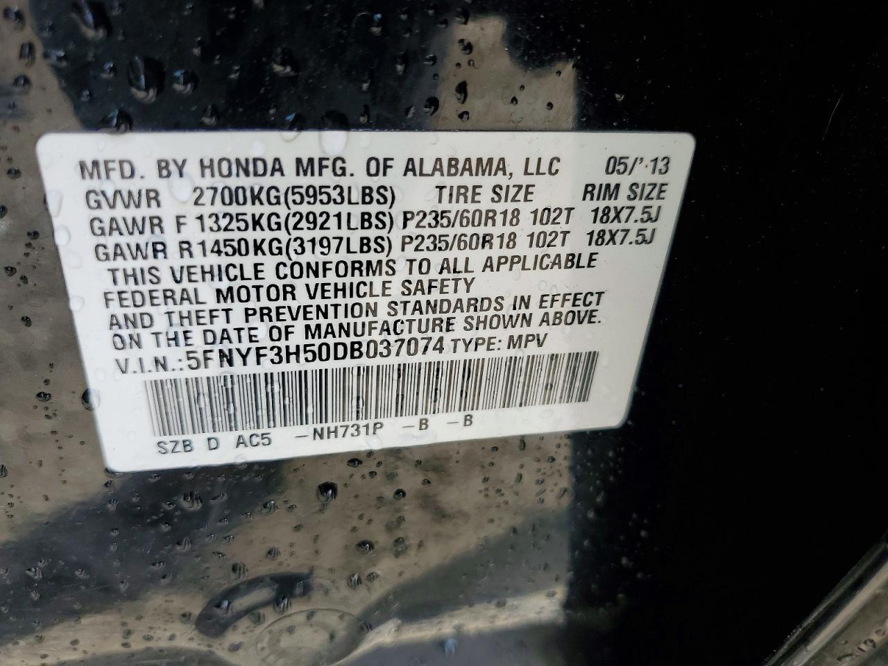 2013 Honda Pilot Exl Black vin: 5FNYF3H50DB037074