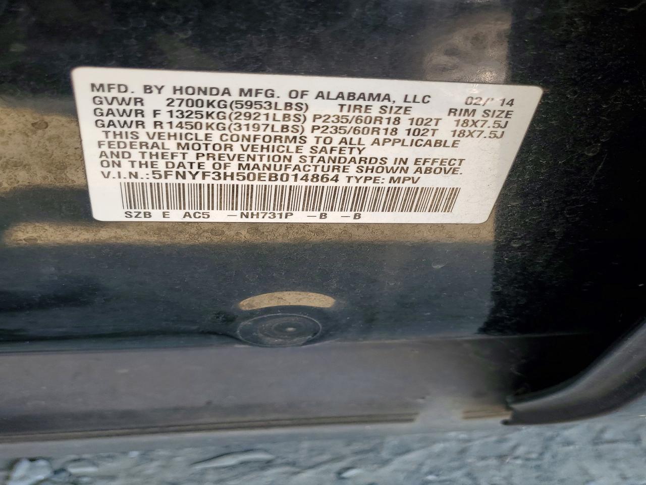 2014 Honda Pilot Exl Black vin: 5FNYF3H50EB014864
