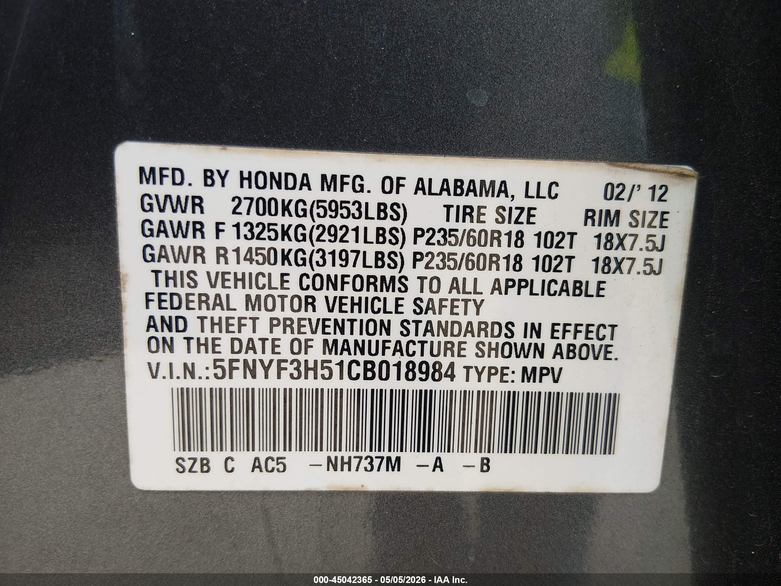 2012 Honda Pilot Ex-l Gray vin: 5FNYF3H51CB018984