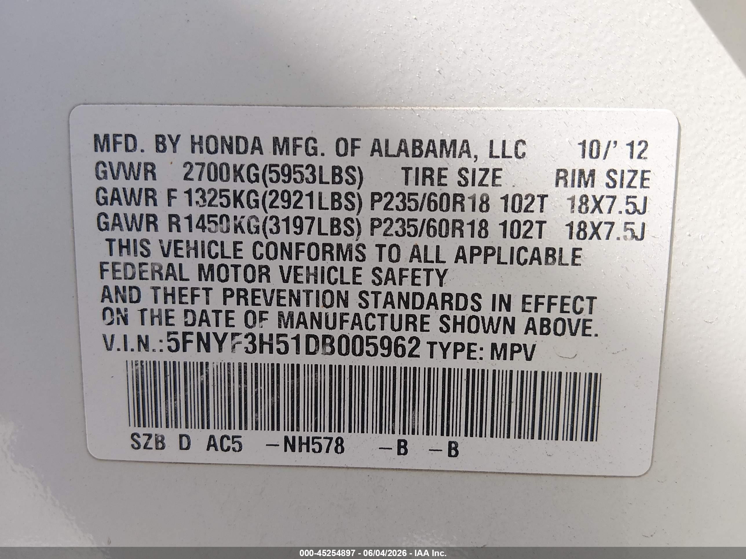 2013 Honda Pilot Ex-l White vin: 5FNYF3H51DB005962