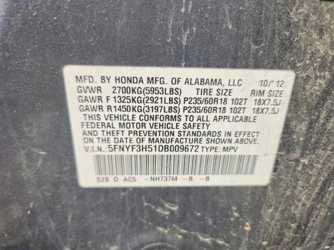 2013 Honda Pilot Exl Gray vin: 5FNYF3H51DB009672