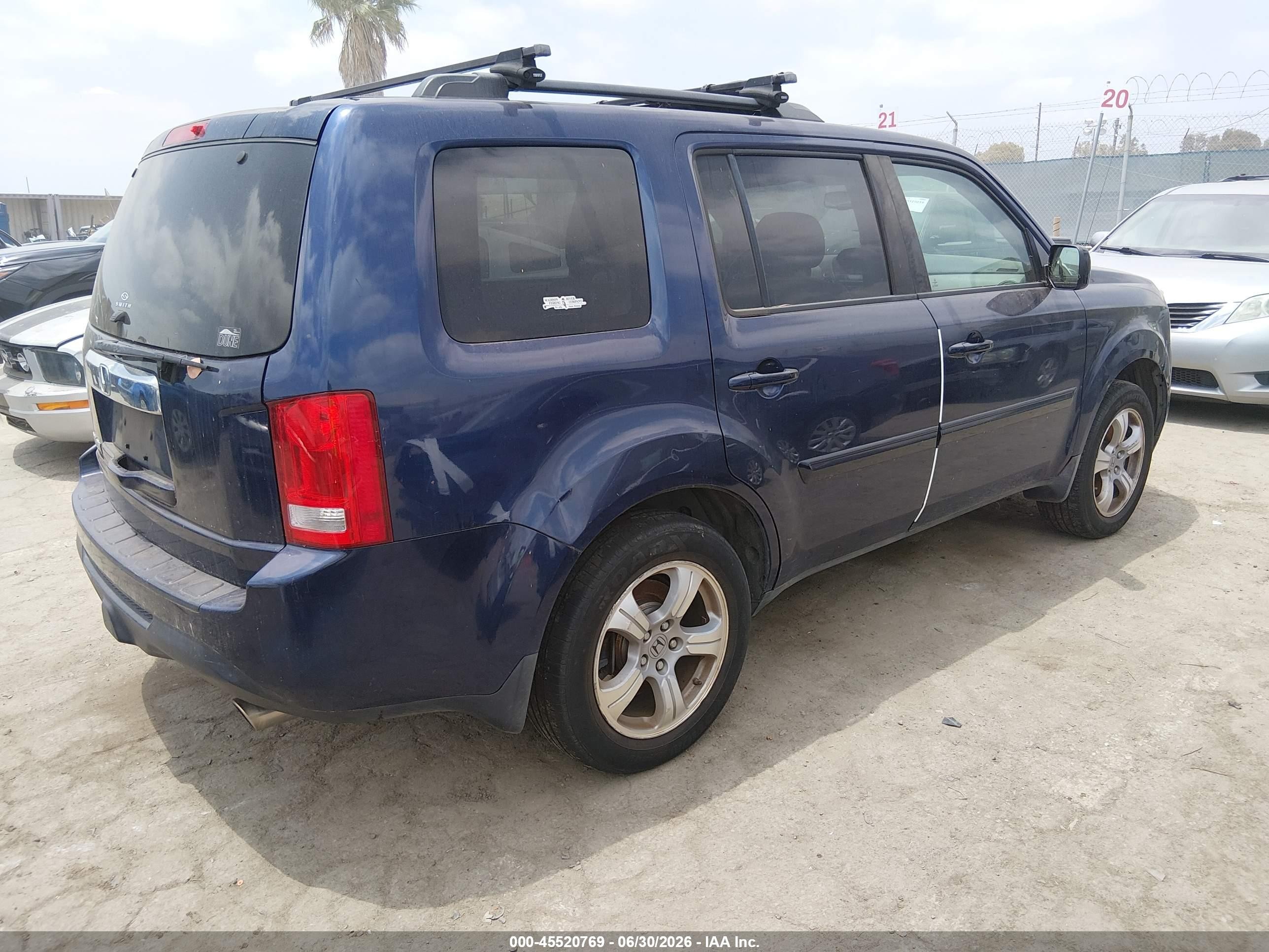 2014 Honda Pilot Exl Blue vin: 5FNYF3H51EB013819