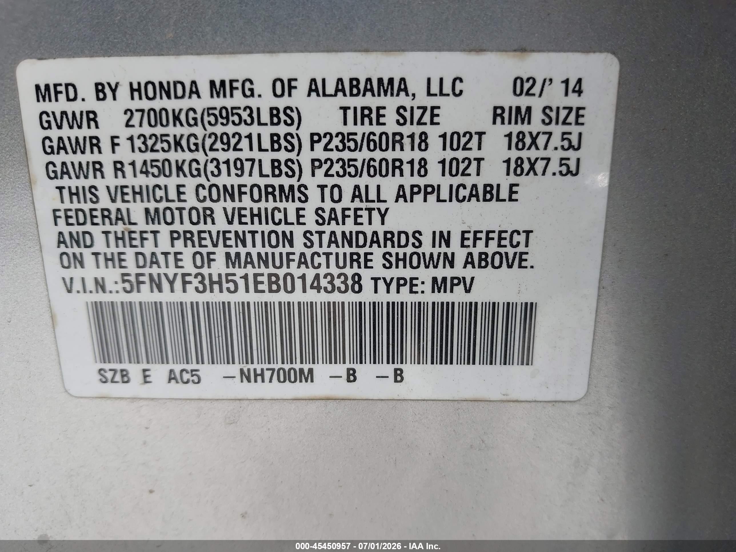 2014 Honda Pilot Ex-l Silver vin: 5FNYF3H51EB014338