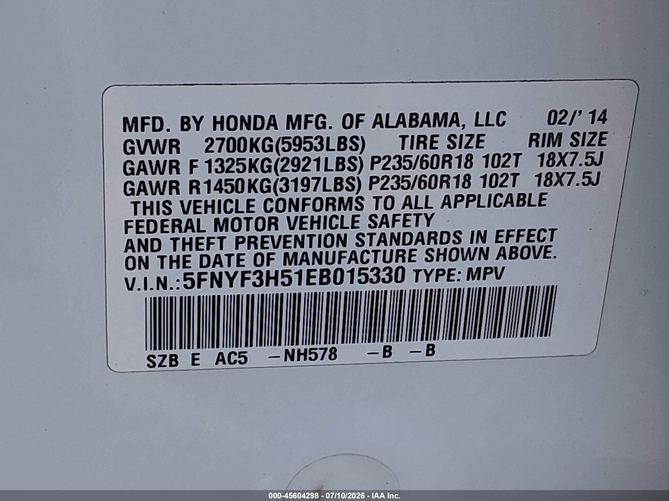 2014 Honda Pilot Ex-l Белый vin: 5FNYF3H51EB015330