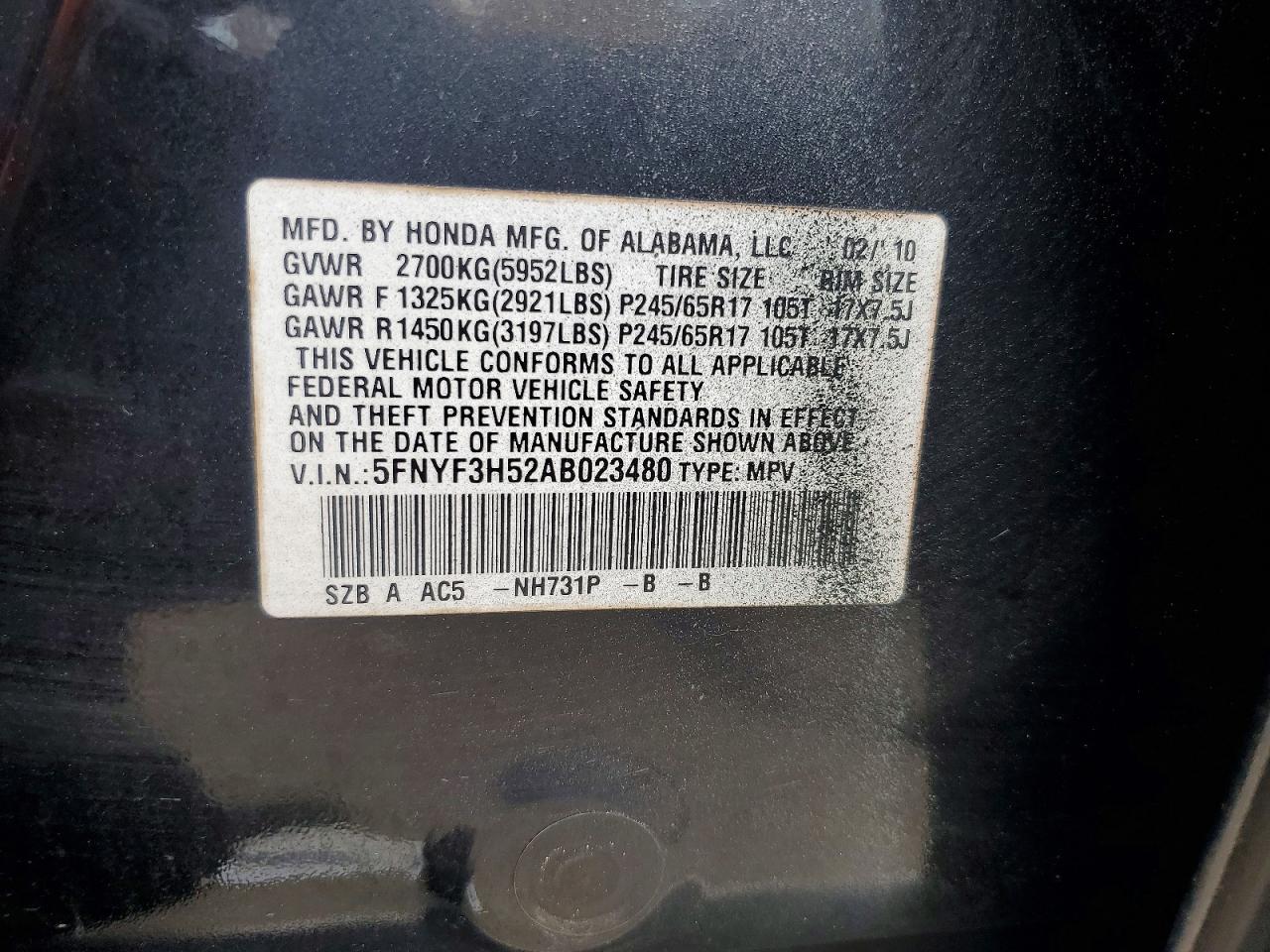 2010 Honda Pilot Exl Black vin: 5FNYF3H52AB023480