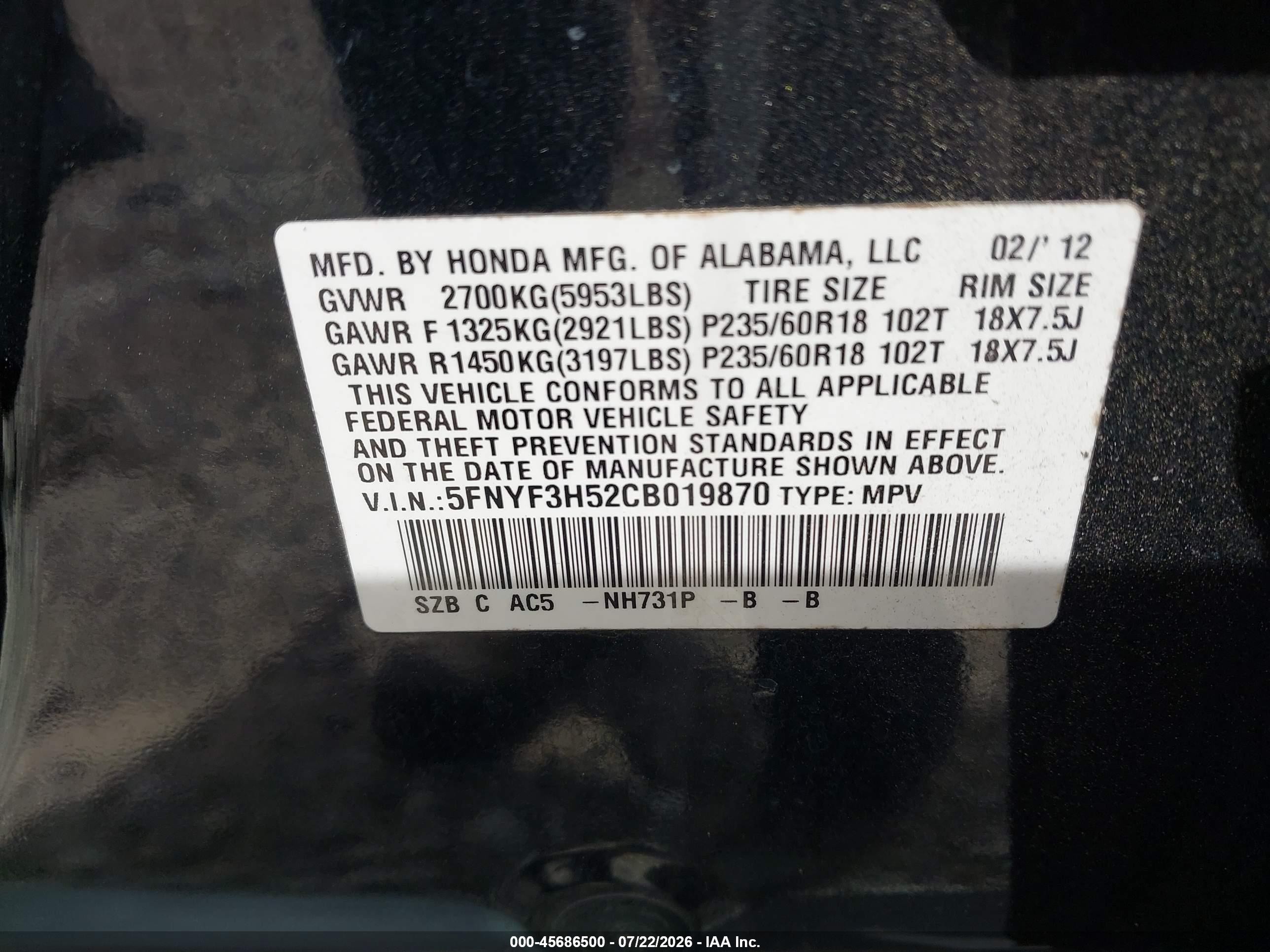 2012 Honda Pilot Ex-l Black vin: 5FNYF3H52CB019870