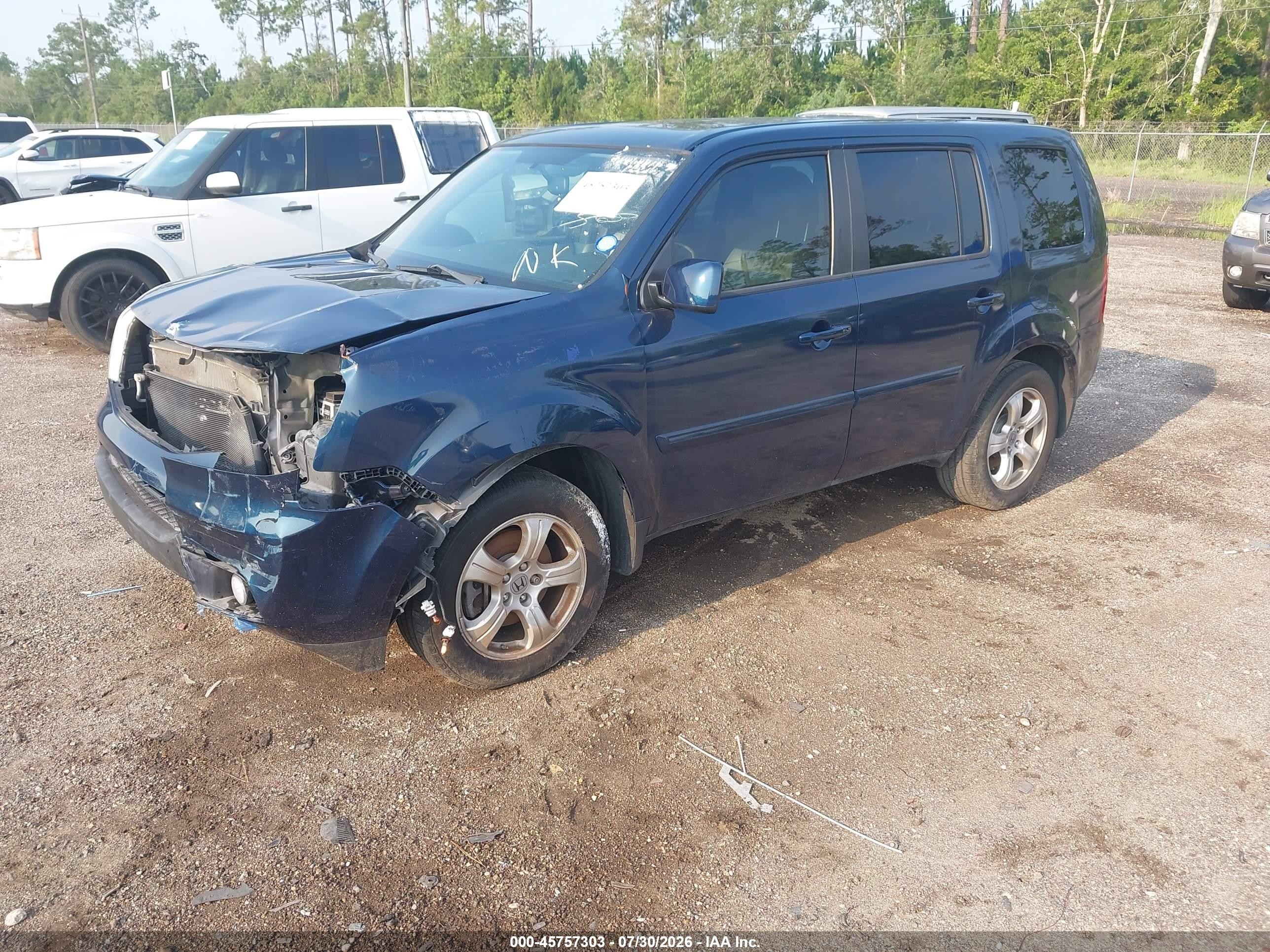 2013 Honda Pilot Ex-l Blue vin: 5FNYF3H52DB017845