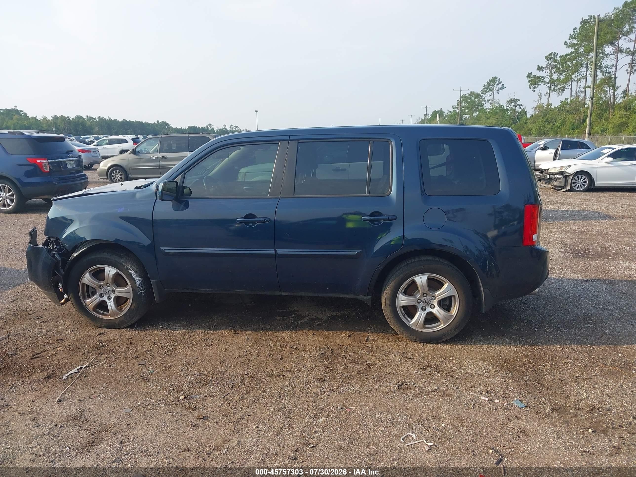 2013 Honda Pilot Ex-l Blue vin: 5FNYF3H52DB017845