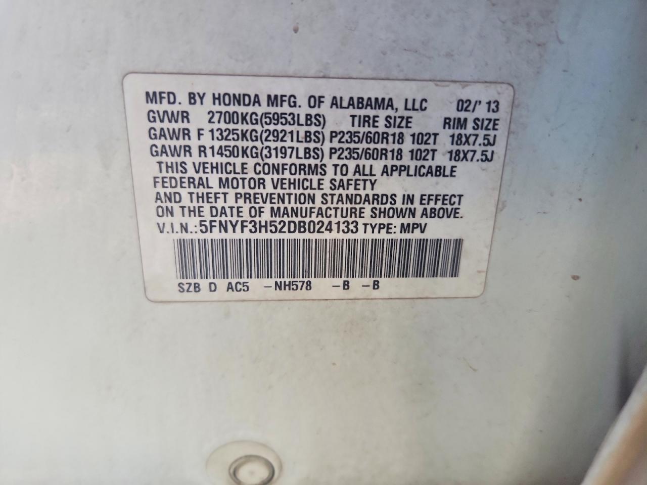2013 Honda Pilot Exl White vin: 5FNYF3H52DB024133