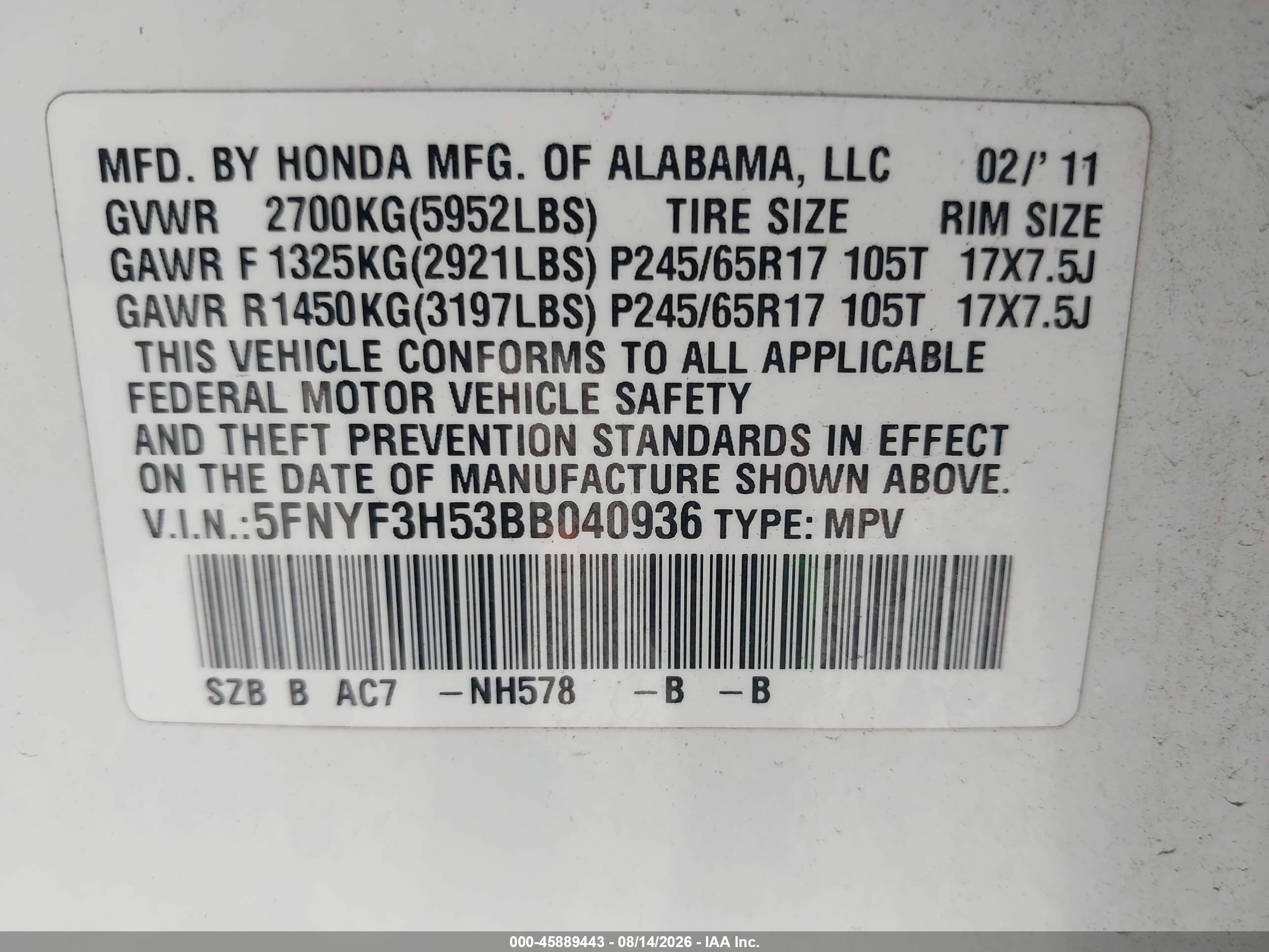 2011 Honda Pilot Ex-l Белый vin: 5FNYF3H53BB040936