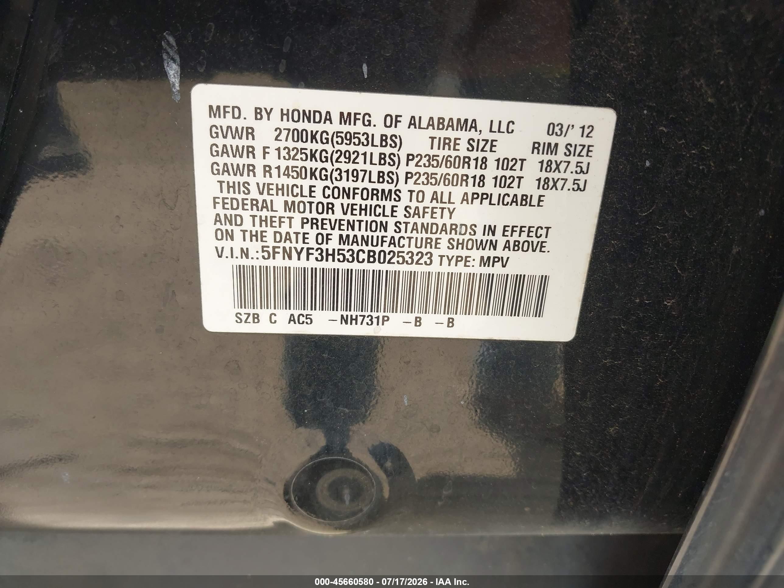 2012 Honda Pilot Ex-l Black vin: 5FNYF3H53CB025323