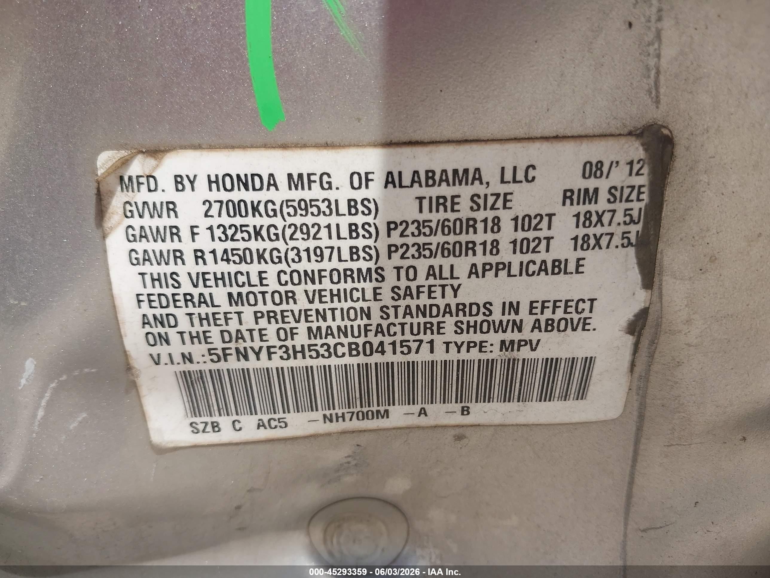 2012 Honda Pilot Ex-l Silver vin: 5FNYF3H53CB041571
