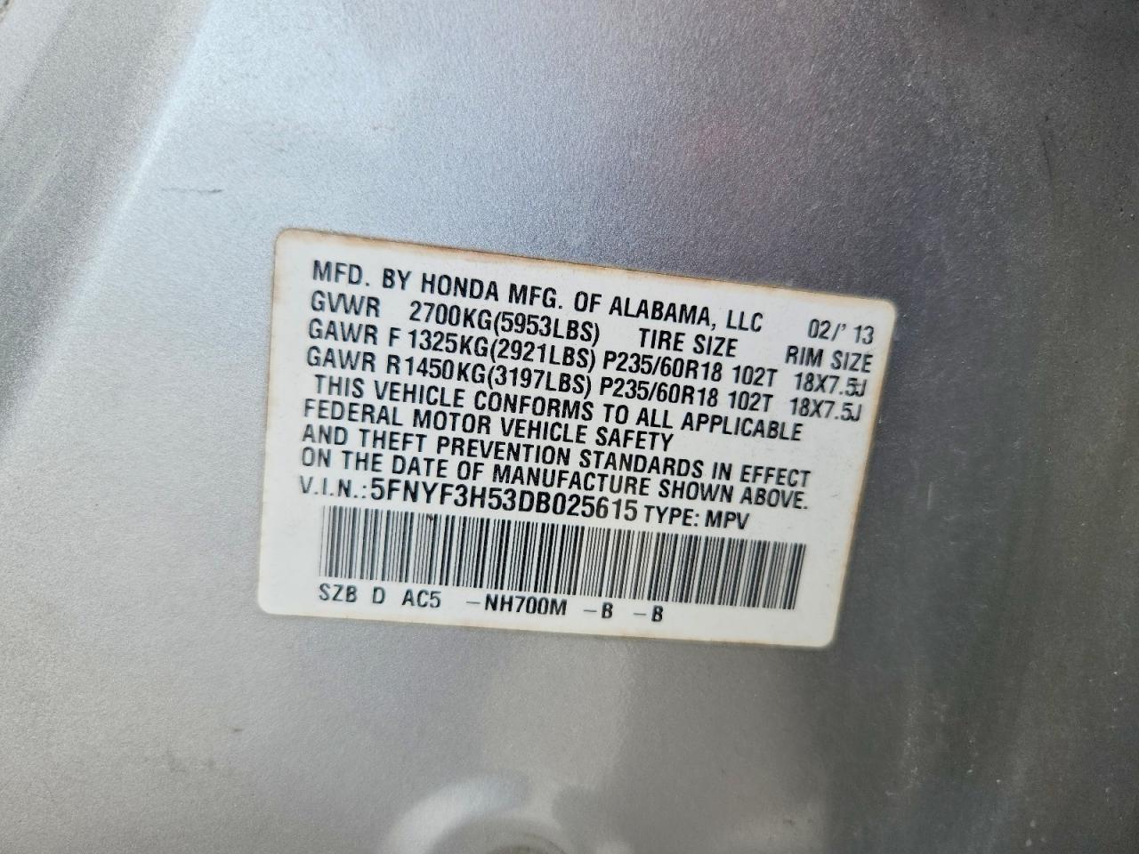 2013 Honda Pilot Exl Silver vin: 5FNYF3H53DB025615