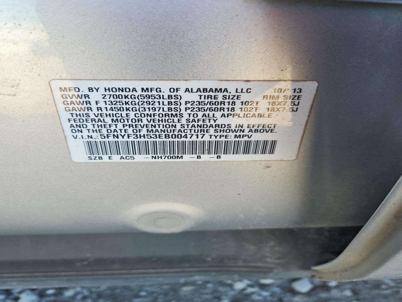 2014 Honda Pilot Exl Silver vin: 5FNYF3H53EB004717
