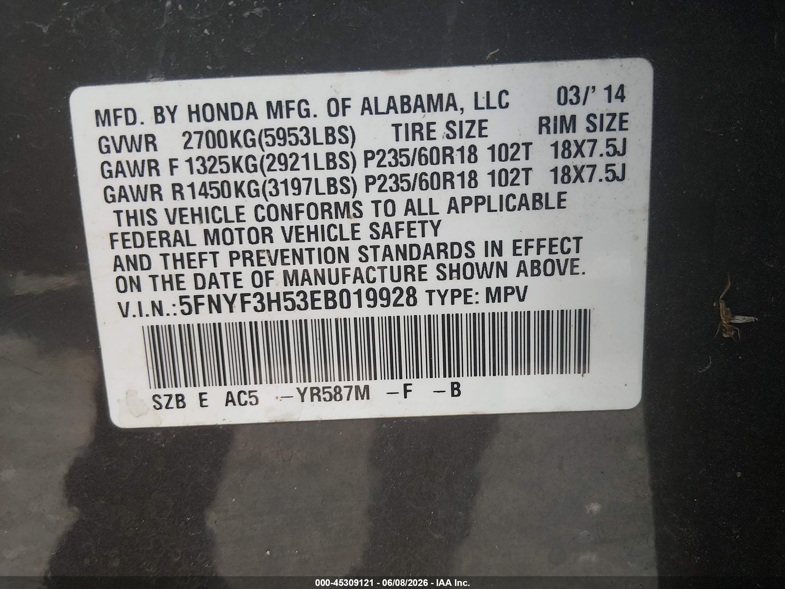 2014 Honda Pilot Ex-l Gray vin: 5FNYF3H53EB019928