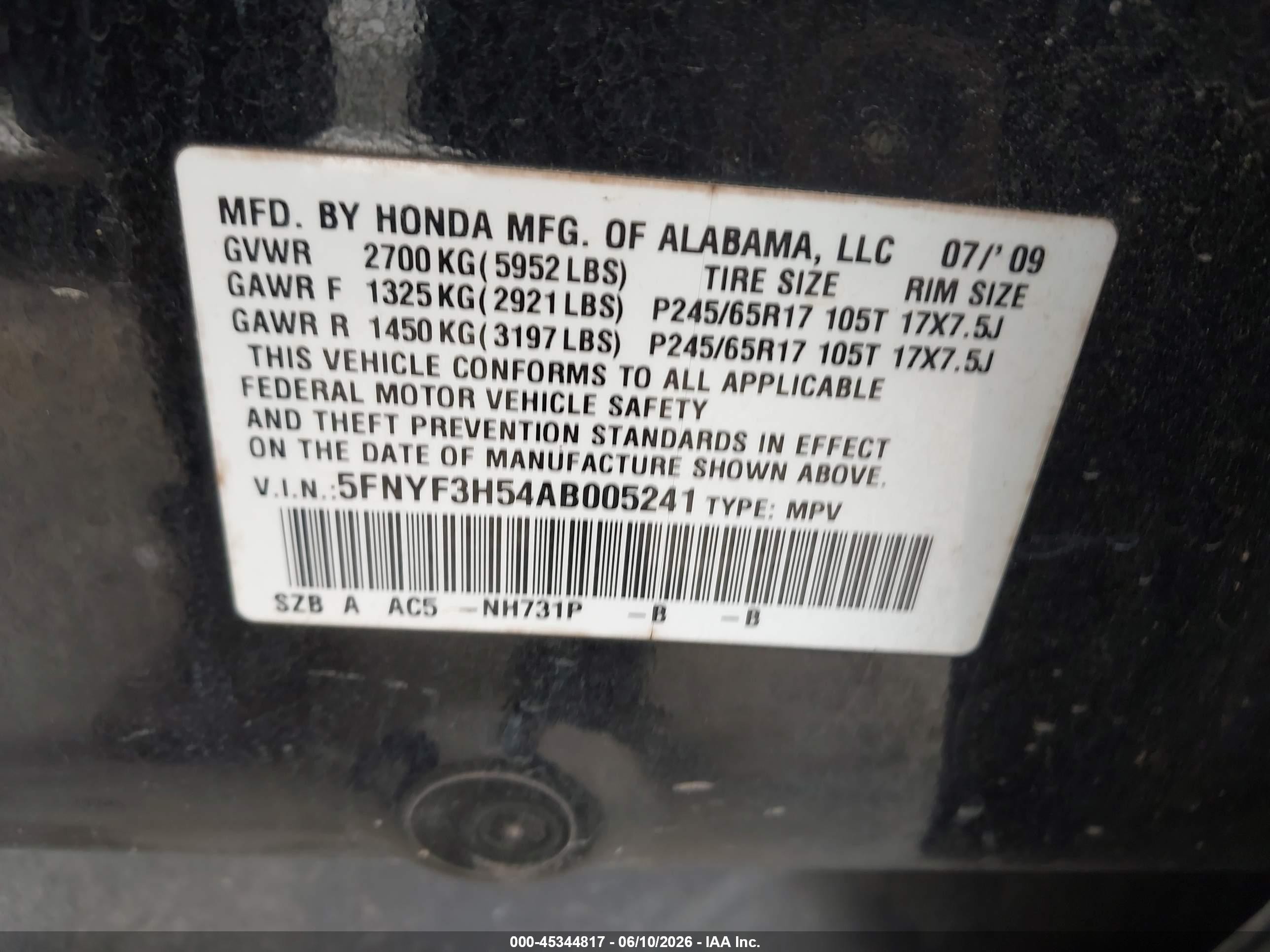 2010 Honda Pilot Ex-l Black vin: 5FNYF3H54AB005241