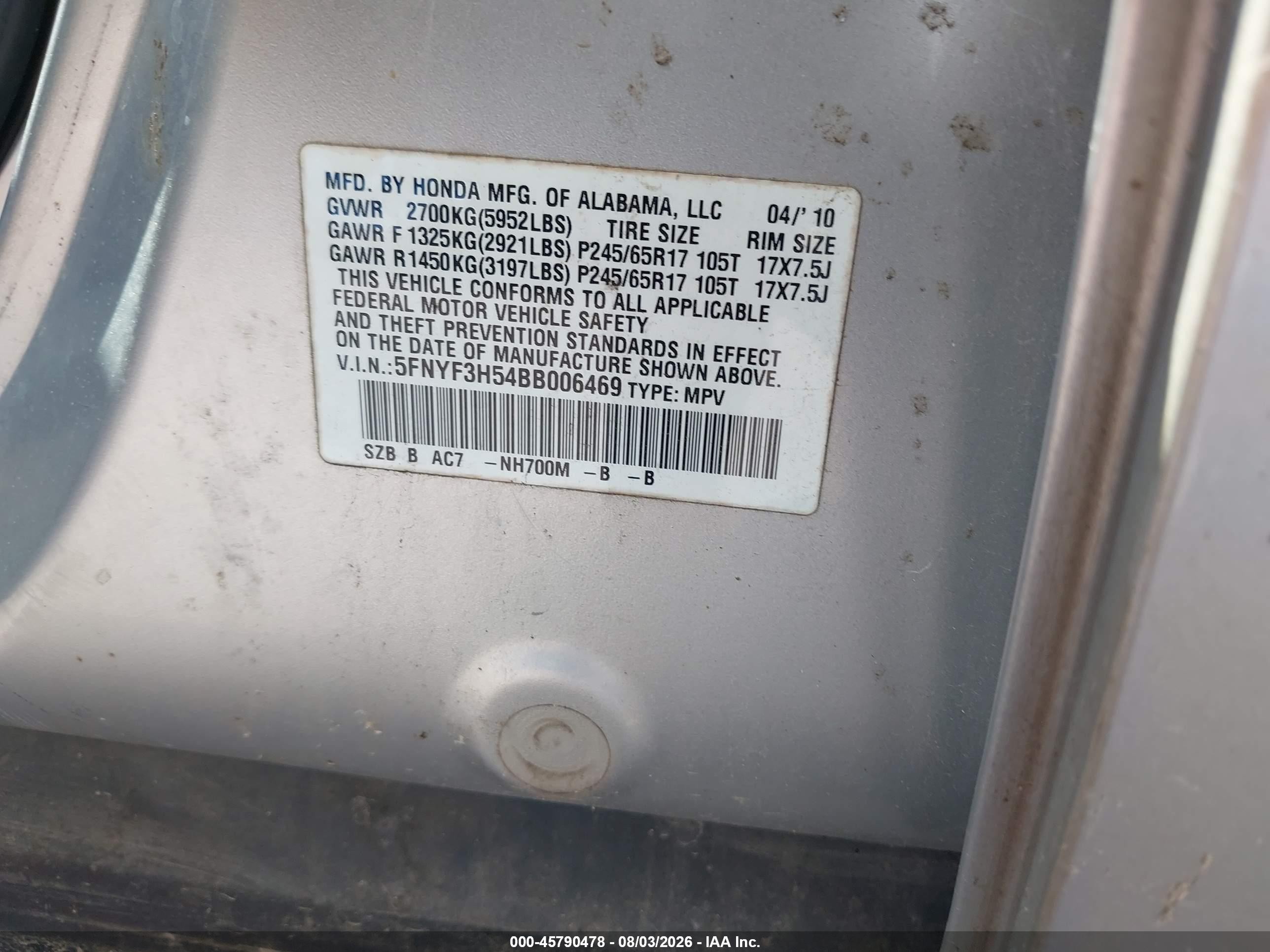 2011 Honda Pilot Ex-l Silver vin: 5FNYF3H54BB006469