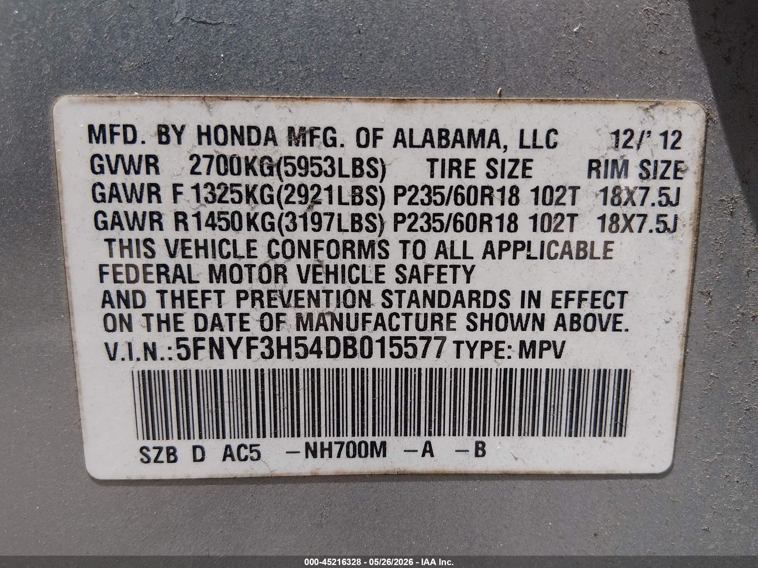 2013 Honda Pilot Ex-l Gray vin: 5FNYF3H54DB015577