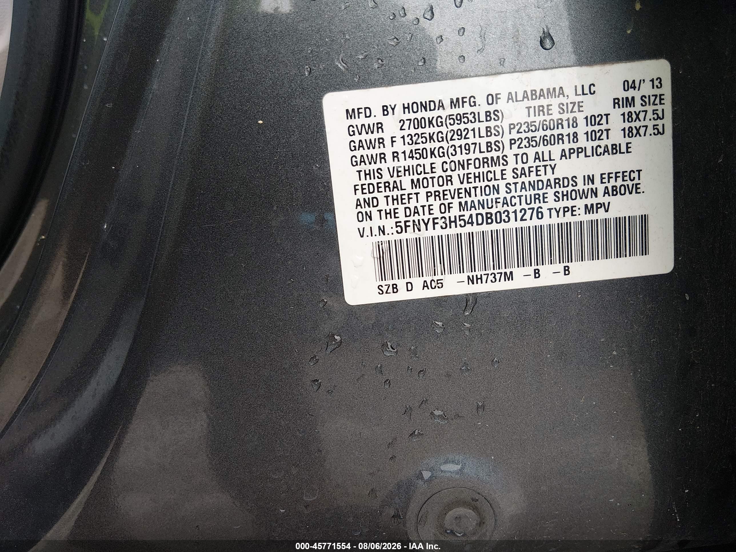 2013 Honda Pilot Ex-l Gray vin: 5FNYF3H54DB031276