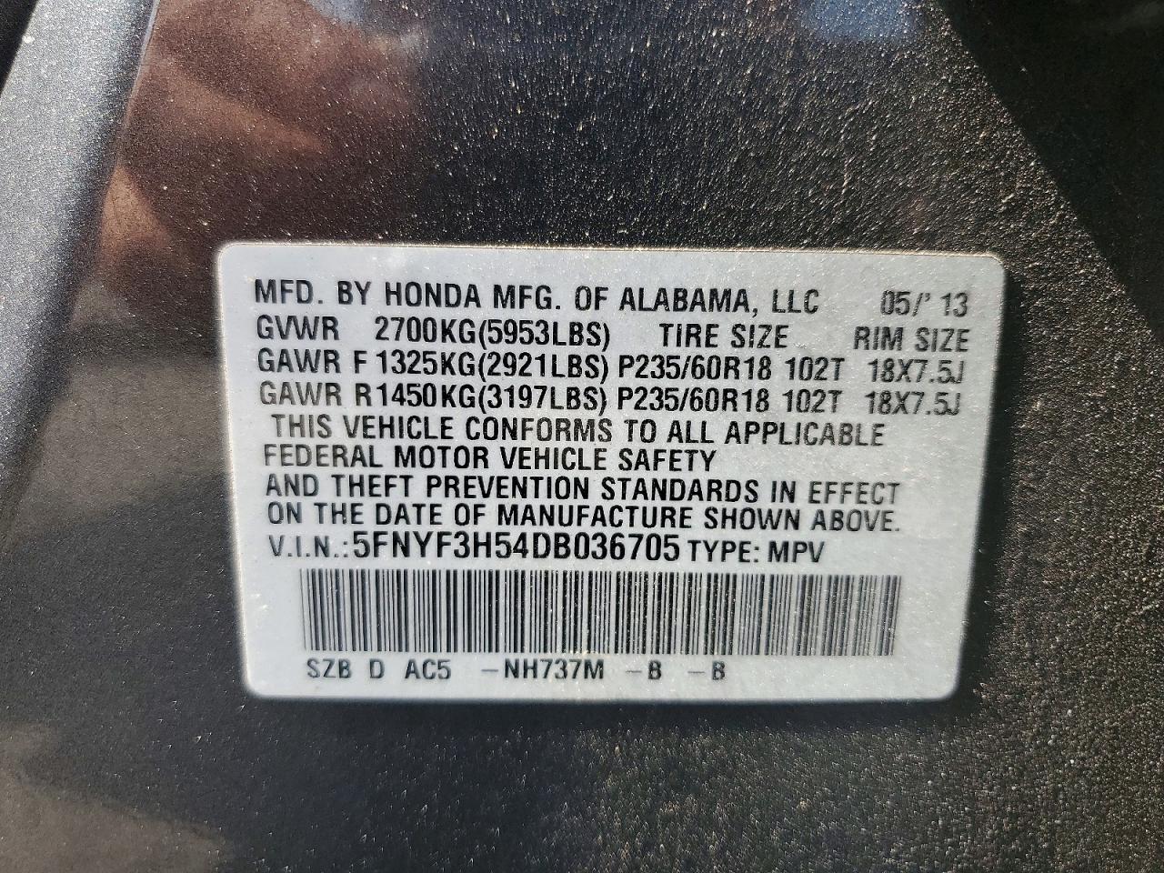 2013 Honda Pilot Exl Gray vin: 5FNYF3H54DB036705