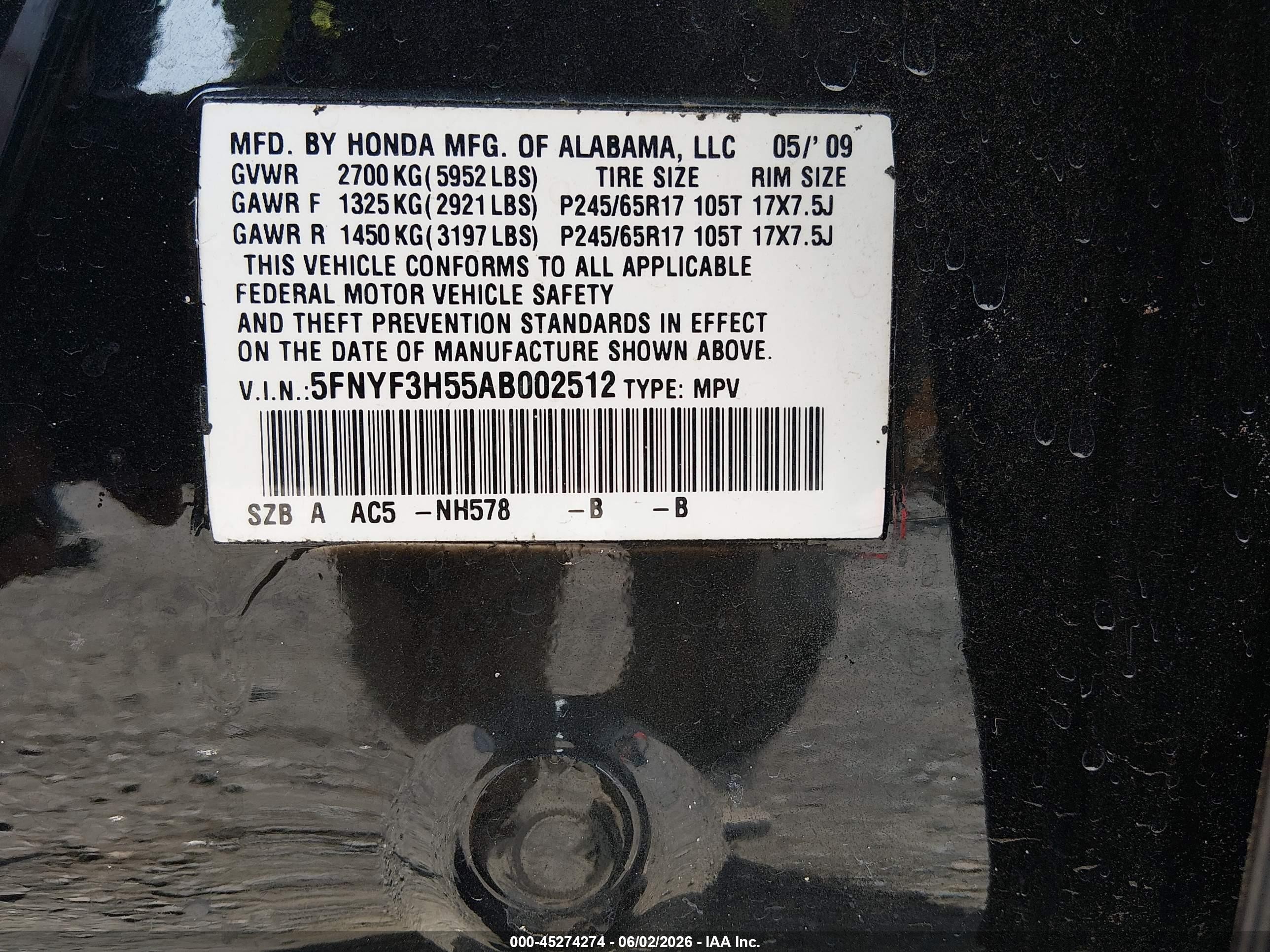 2010 Honda Pilot Ex-l Black vin: 5FNYF3H55AB002512