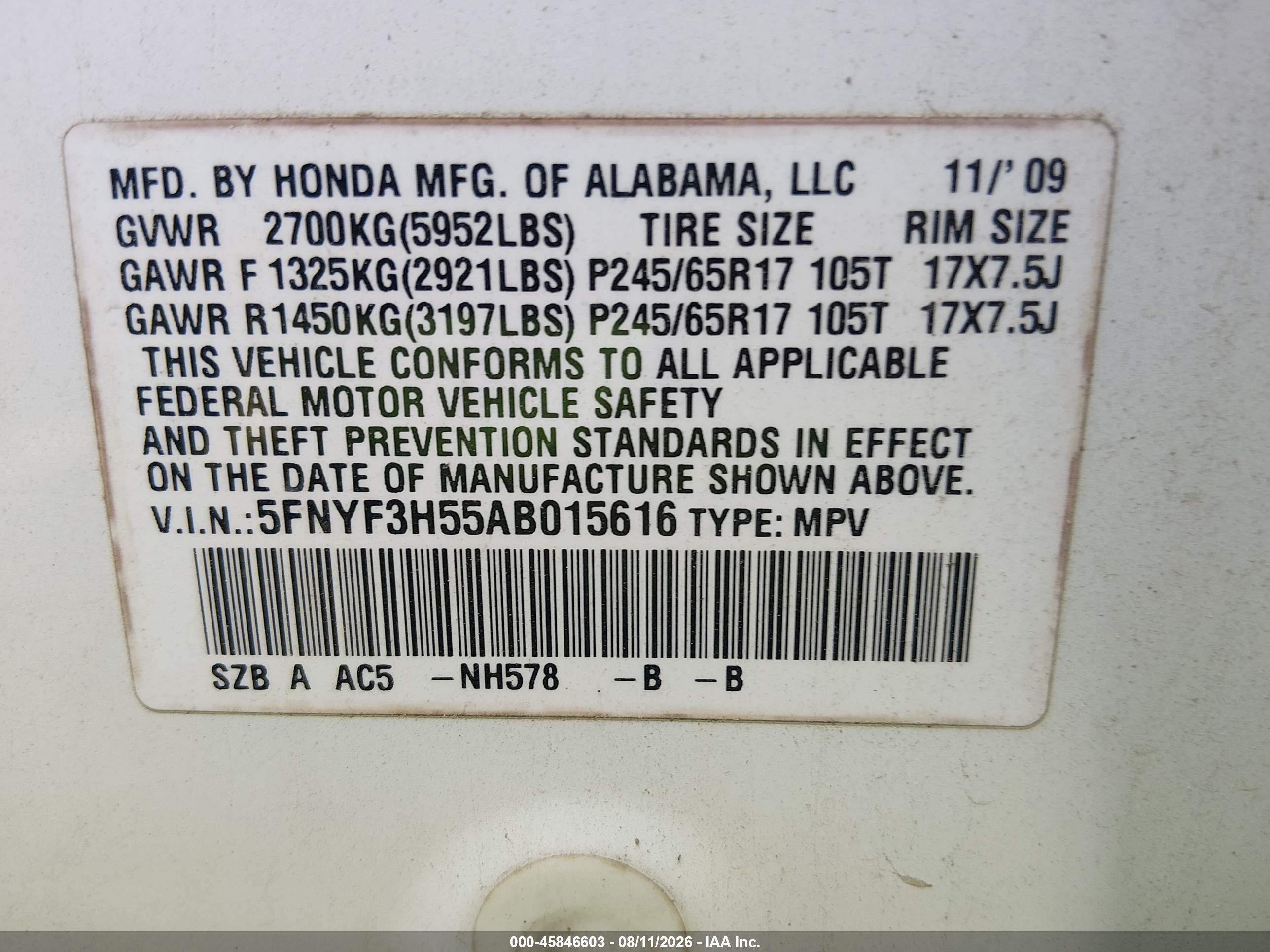 2010 Honda Pilot Ex-l Белый vin: 5FNYF3H55AB015616