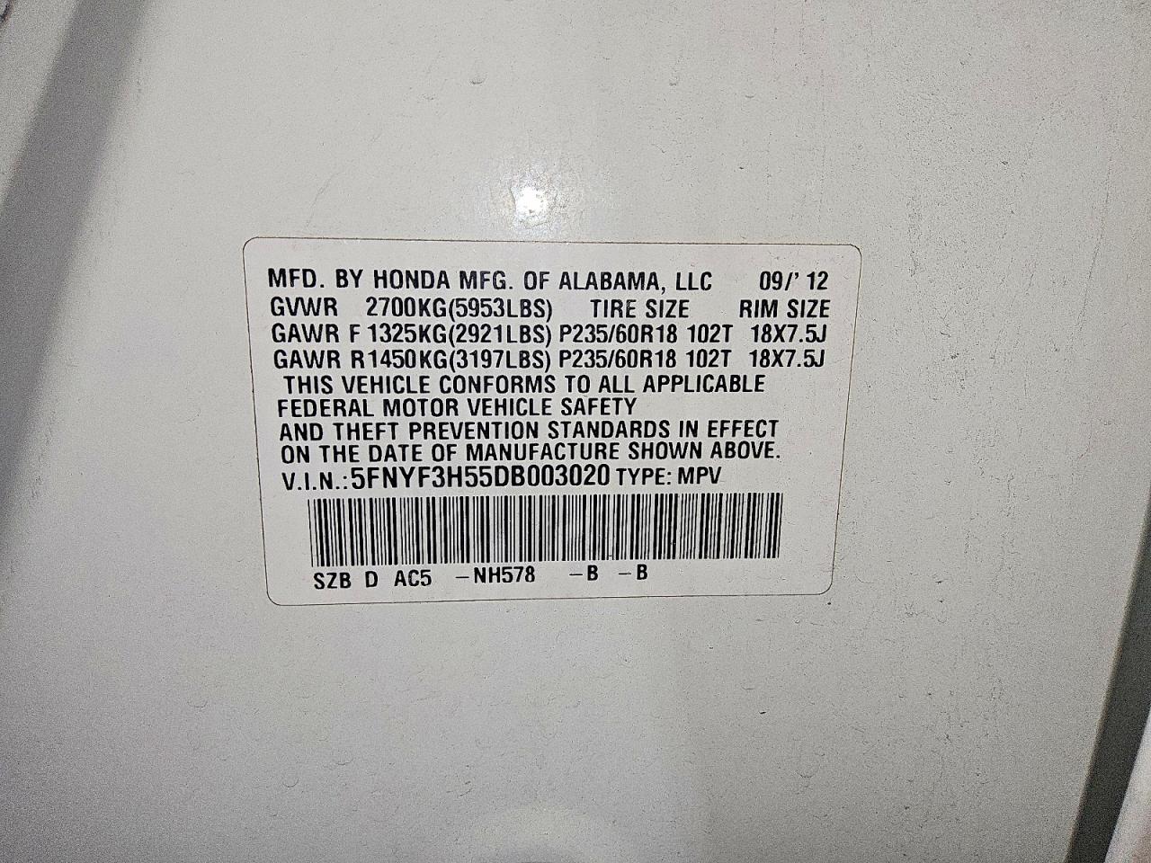 2013 Honda Pilot Exl White vin: 5FNYF3H55DB003020