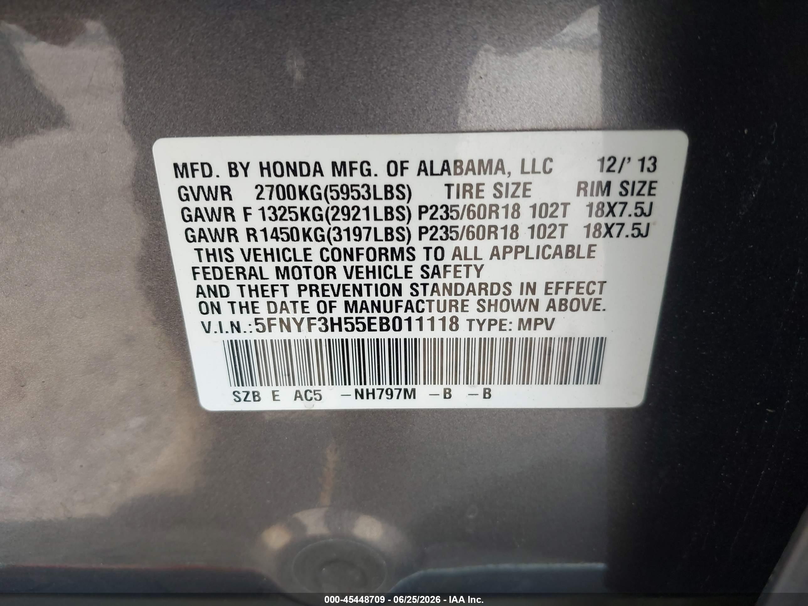2014 Honda Pilot Ex-l Gray vin: 5FNYF3H55EB011118