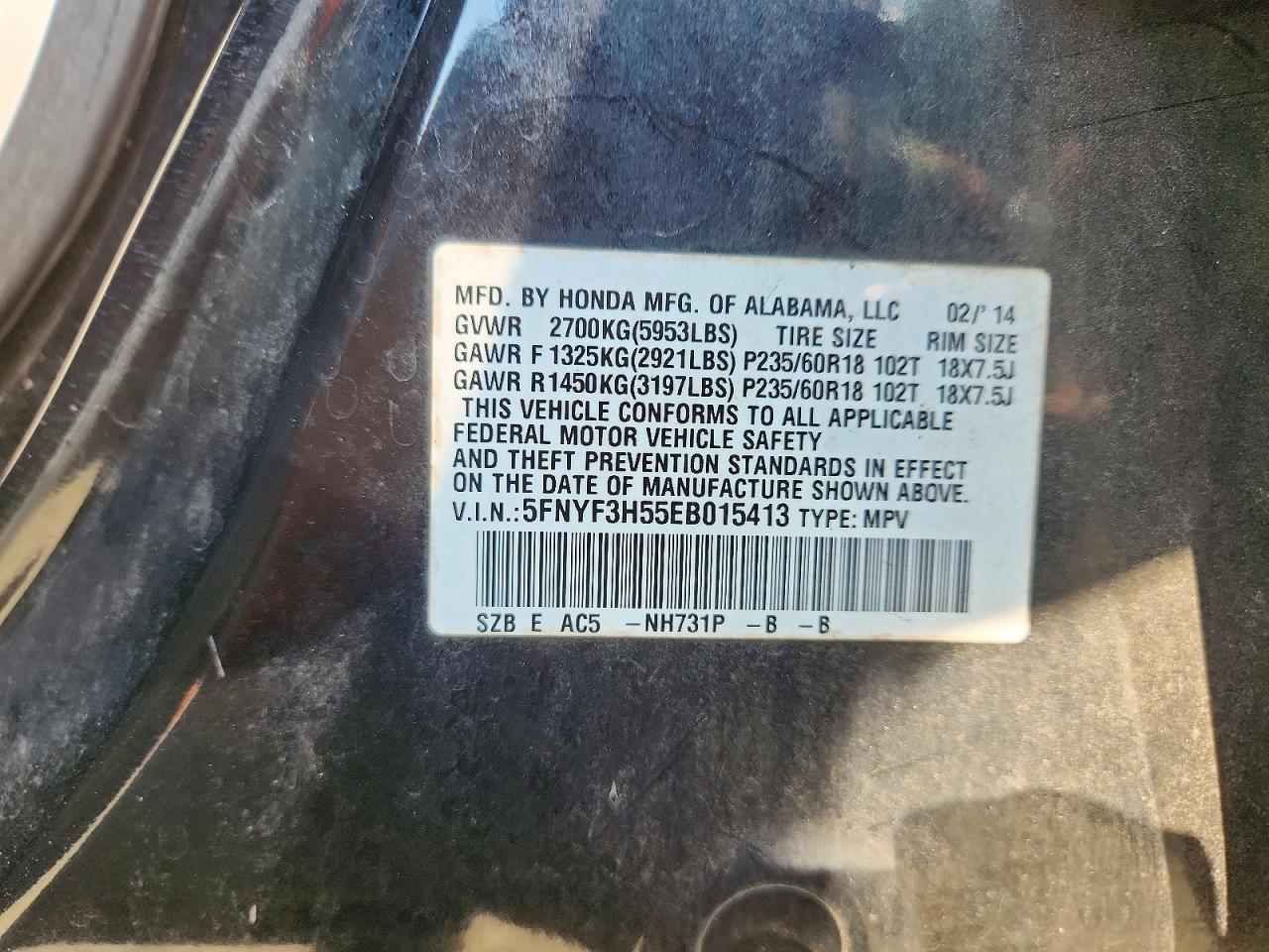2014 Honda Pilot Exl Черный vin: 5FNYF3H55EB015413