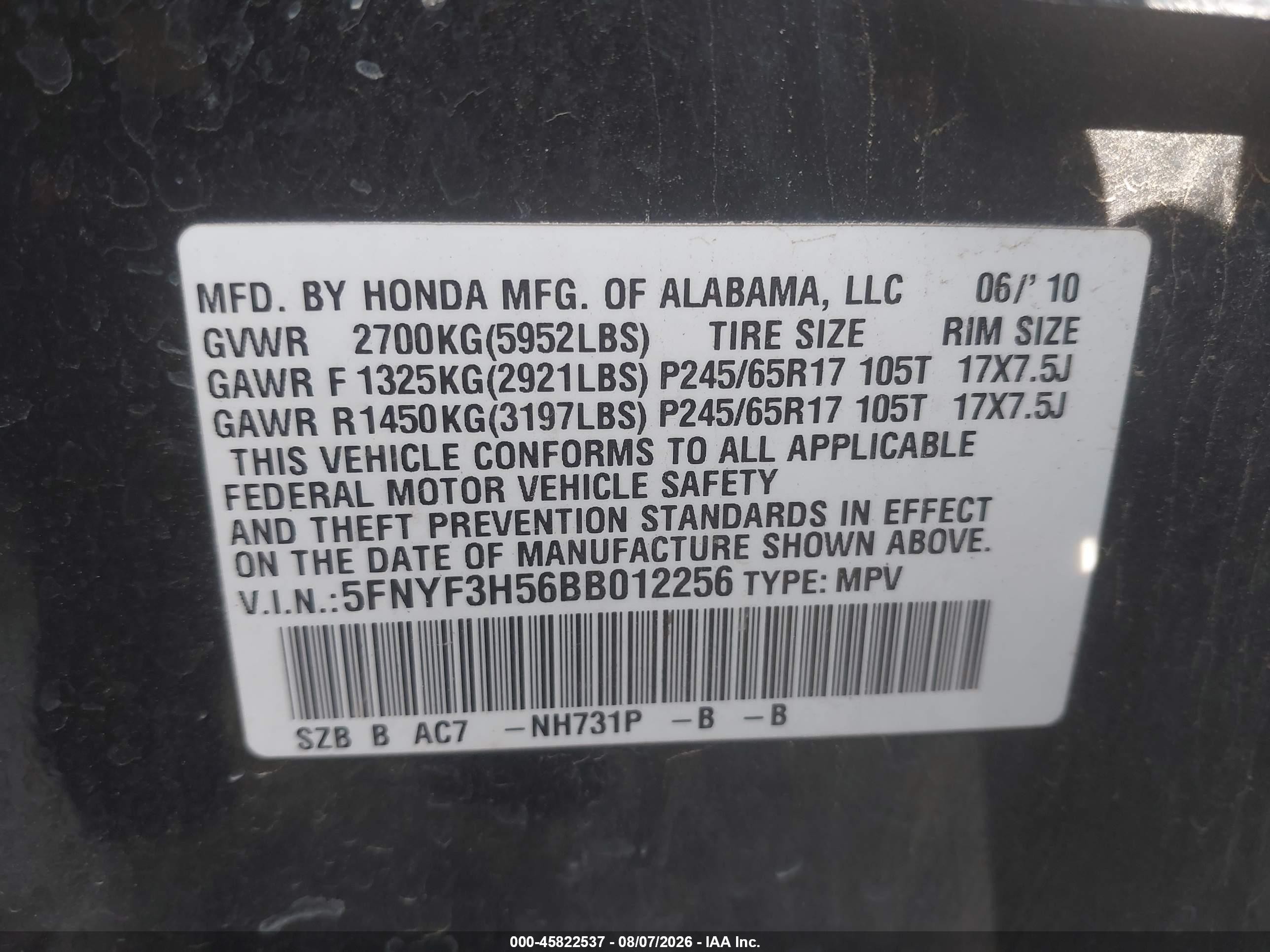 2011 Honda Pilot Ex-l Black vin: 5FNYF3H56BB012256