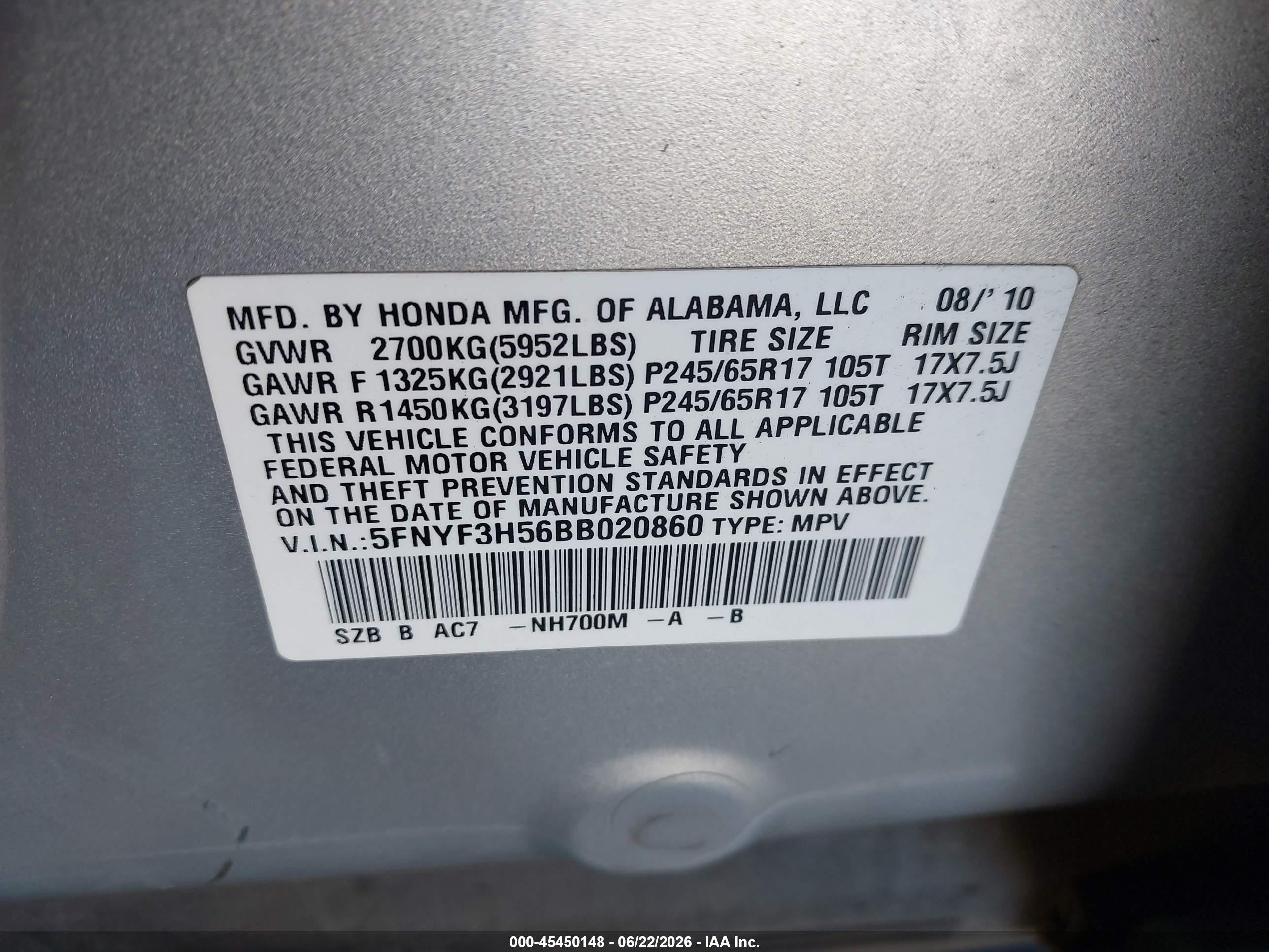 2011 Honda Pilot Ex-l Silver vin: 5FNYF3H56BB020860