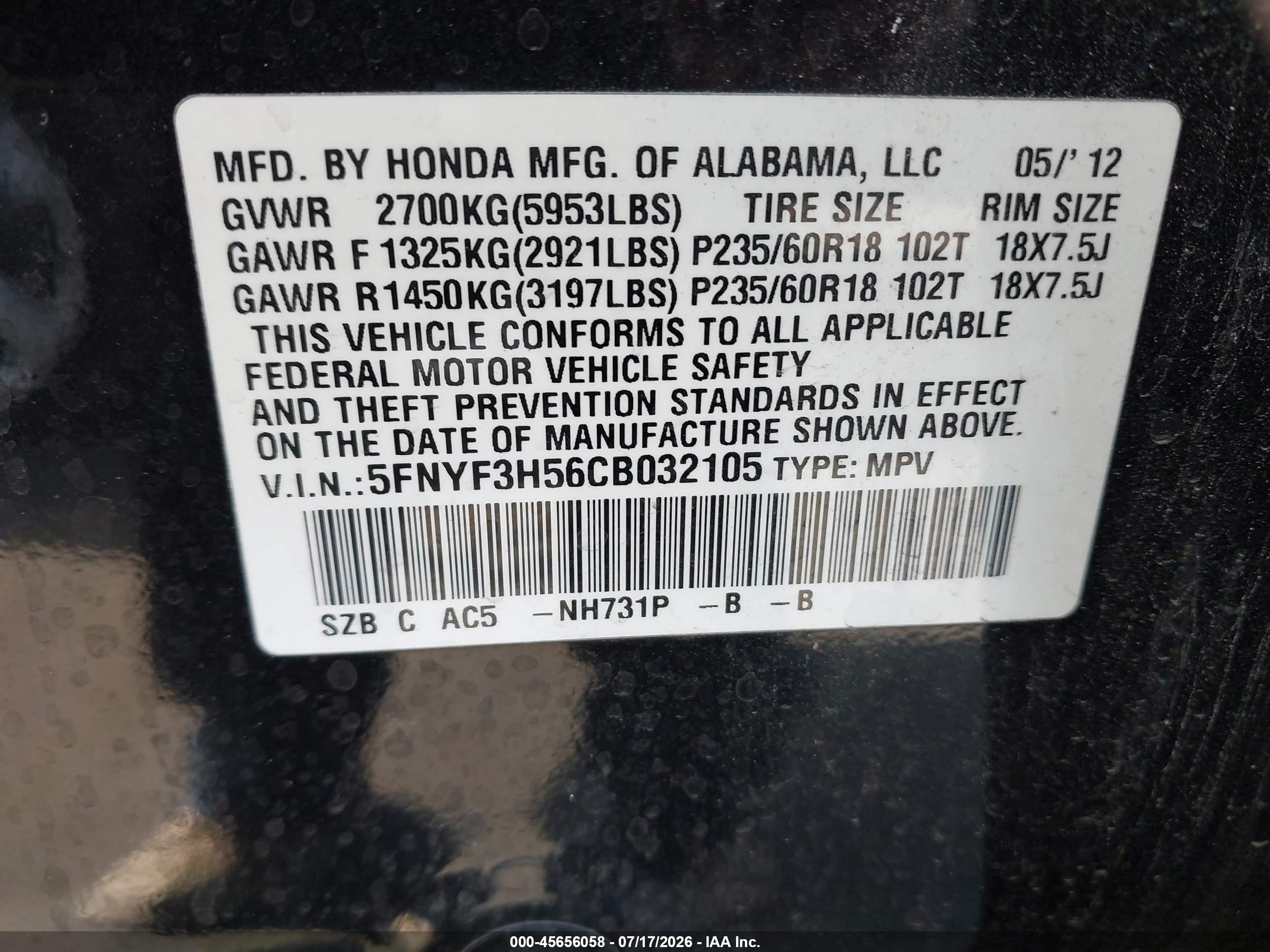 2012 Honda Pilot Ex-l Black vin: 5FNYF3H56CB032105